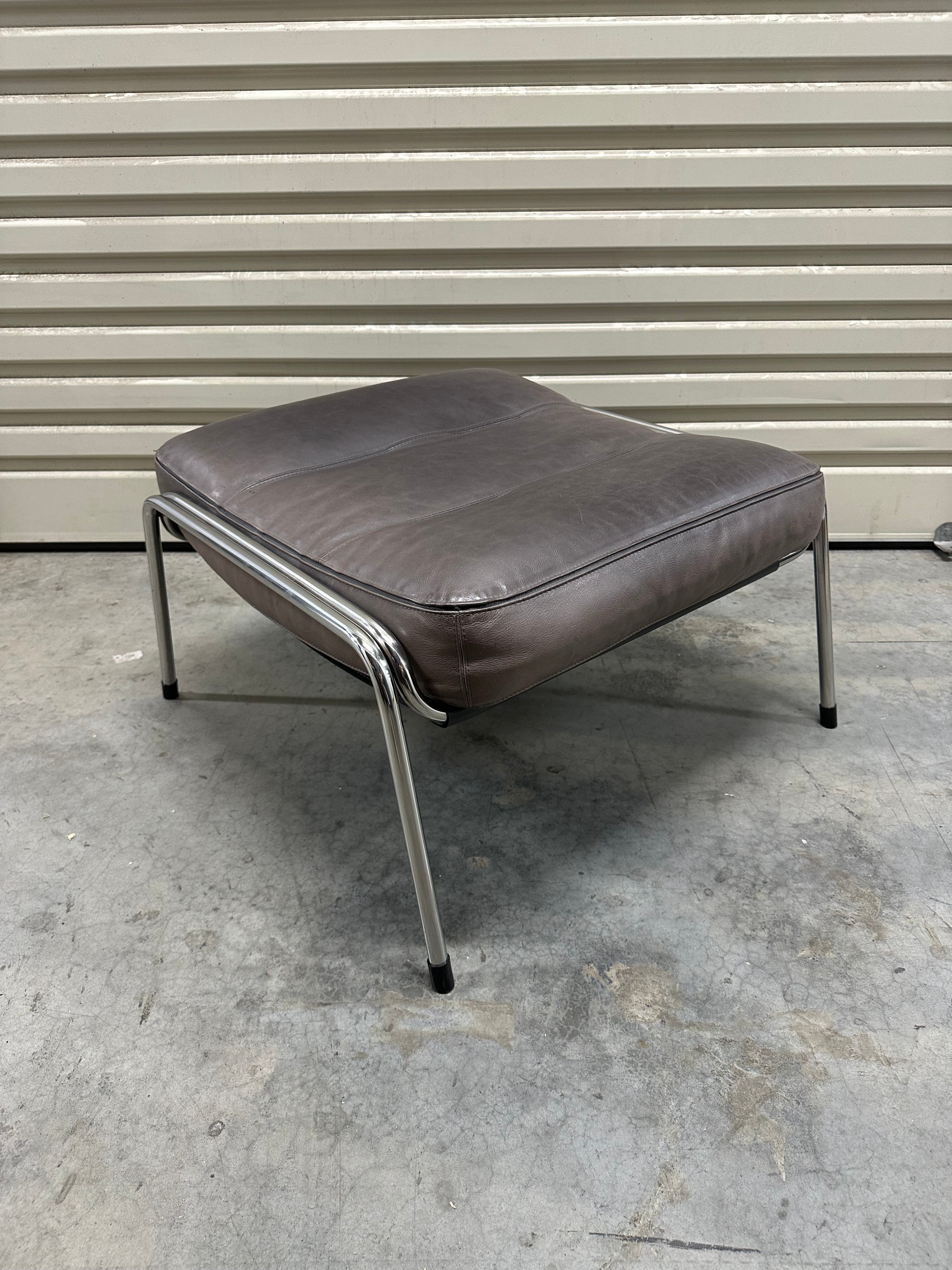 Marco Zanuso for Zanotta Brown Leather Maggiolina Lounge Chair & Footstool