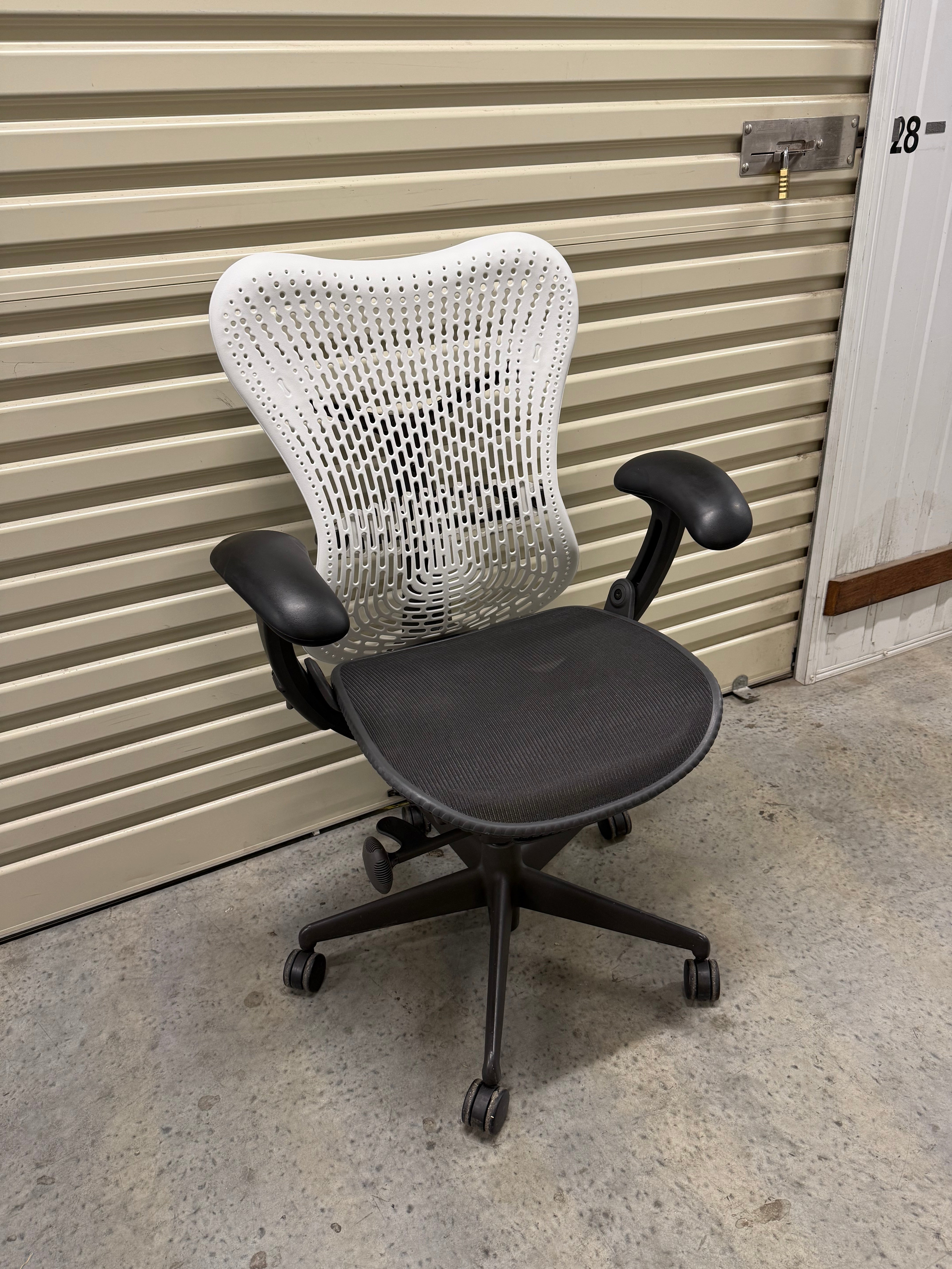 Herman Miller Mirra Chair - Armrest – Custom Build (New Alpine White Back, Grey Seat)