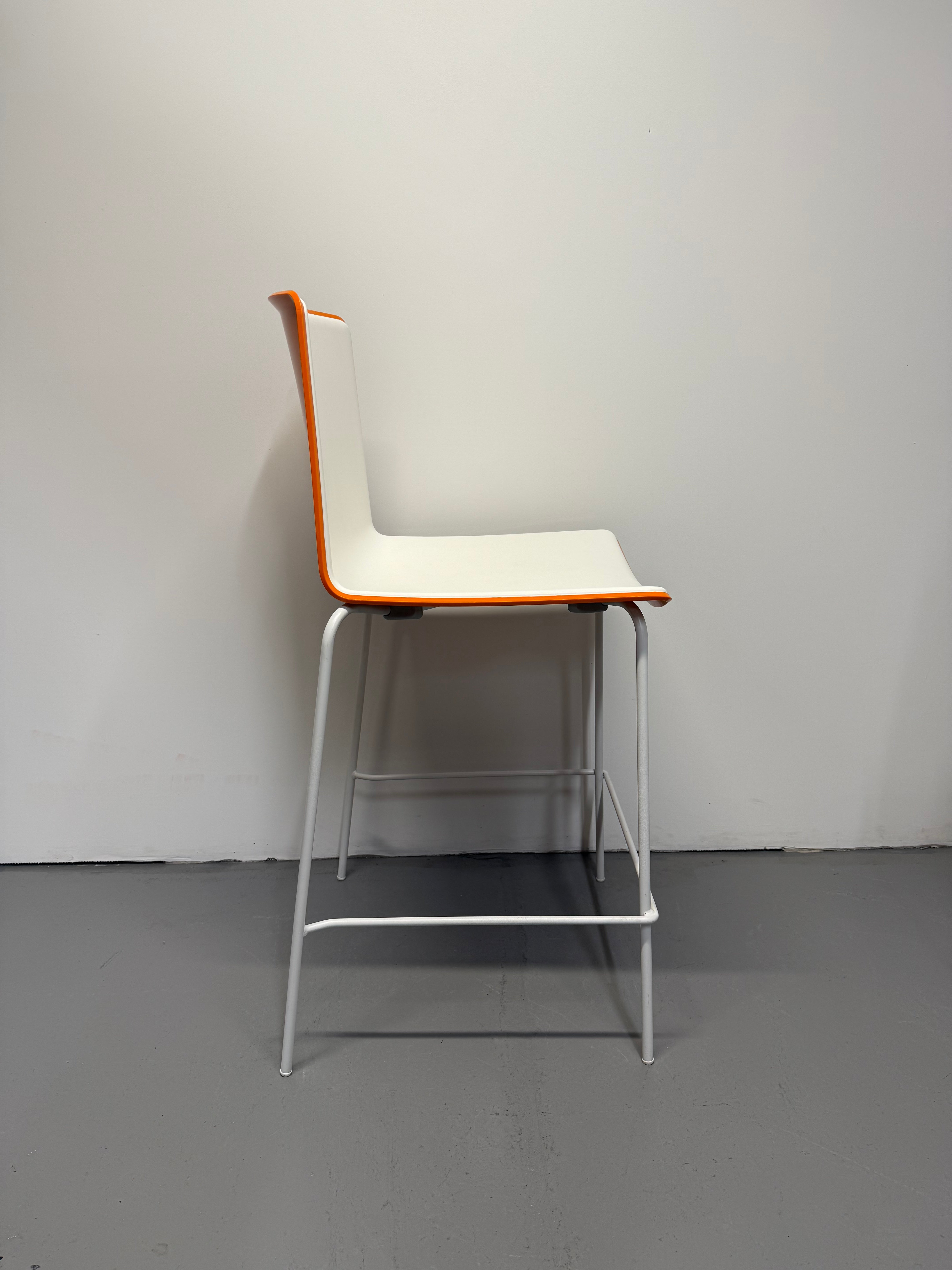 Pedrali Tweet Barstool - Orange & White with White Frame