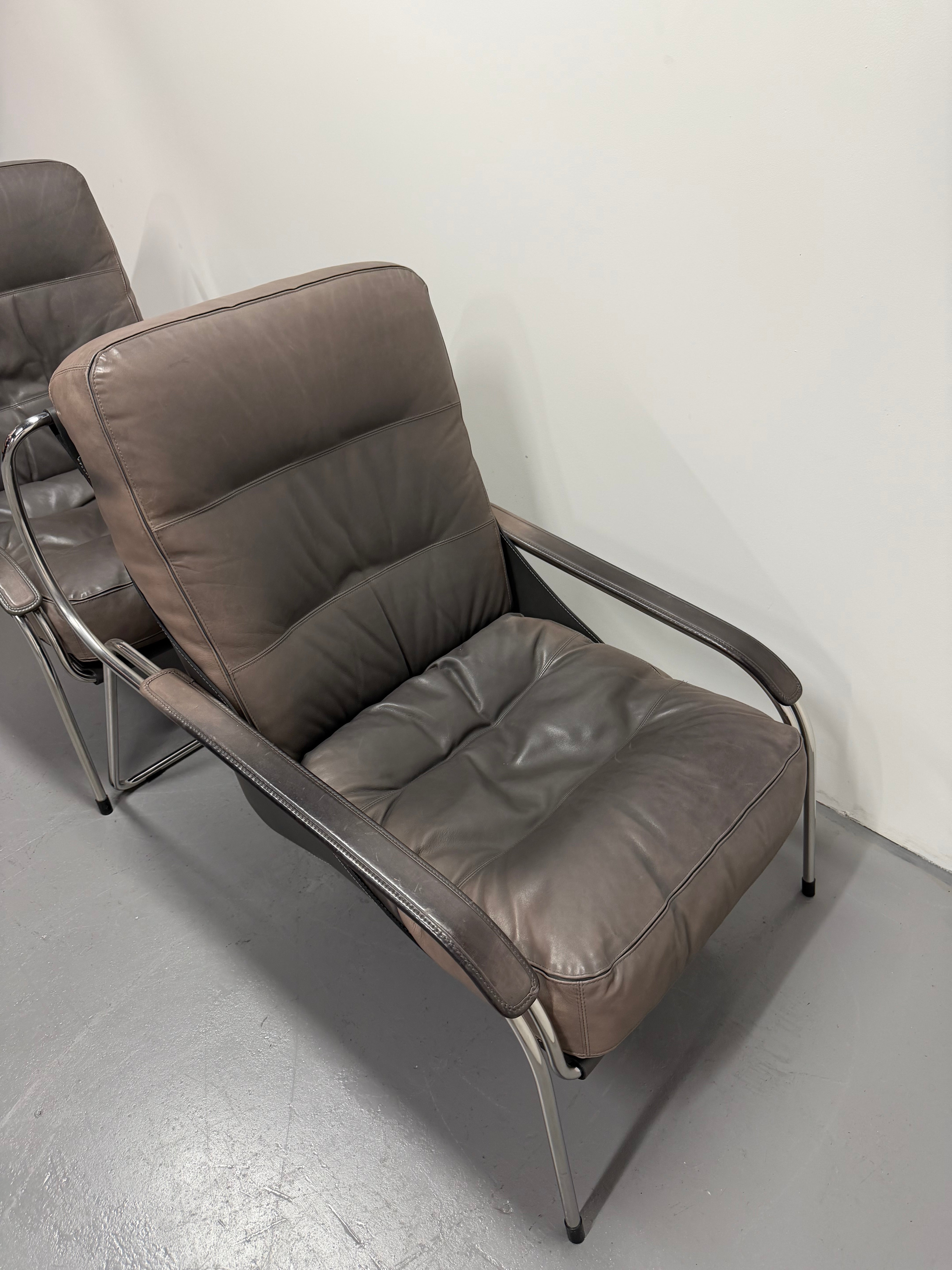 Marco Zanuso for Zanotta Brown Leather Maggiolina Lounge Chair & Footstool