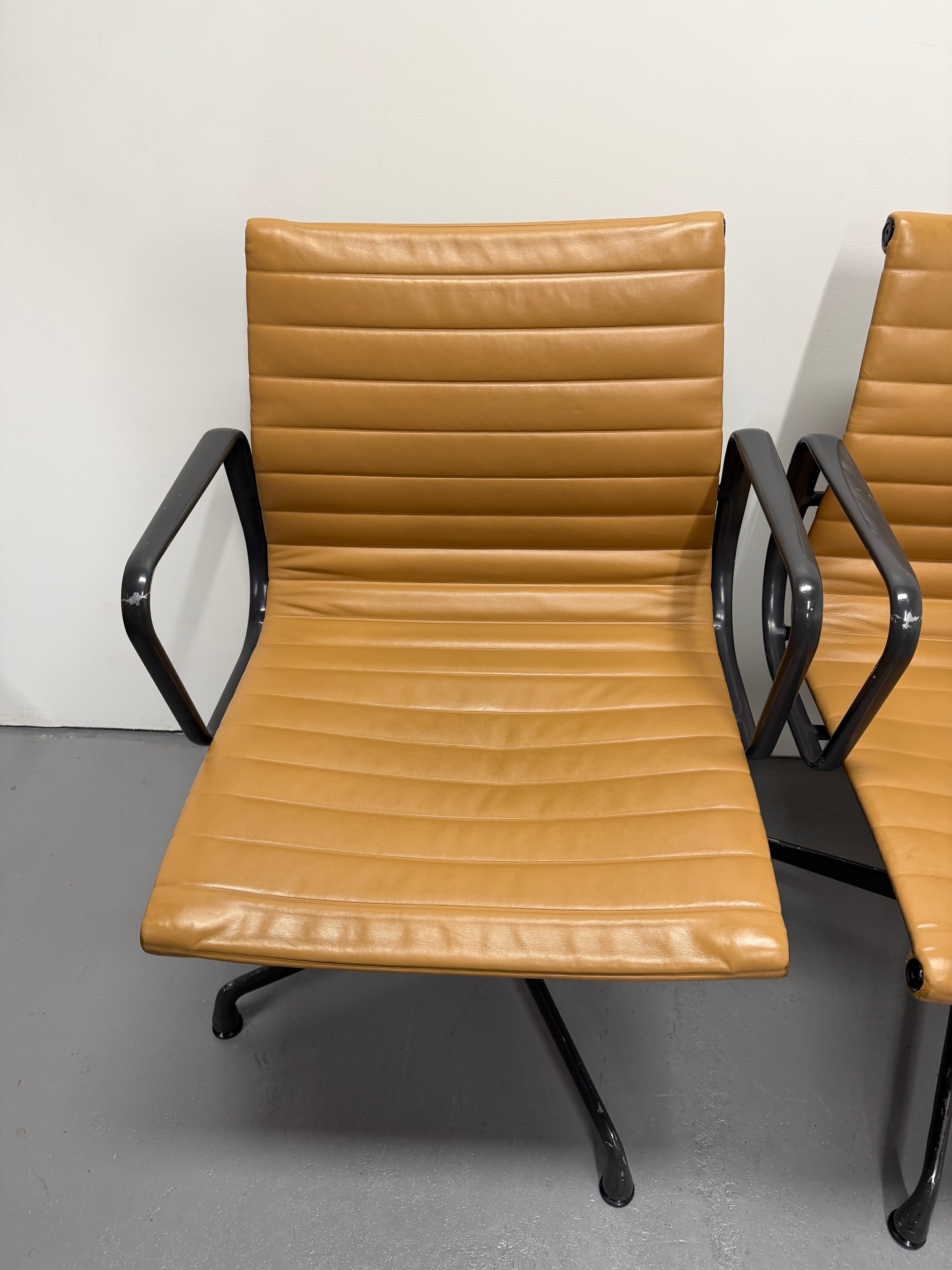 Eames Aluminium Group Low Back Chair - Tan Leather / Black Frame