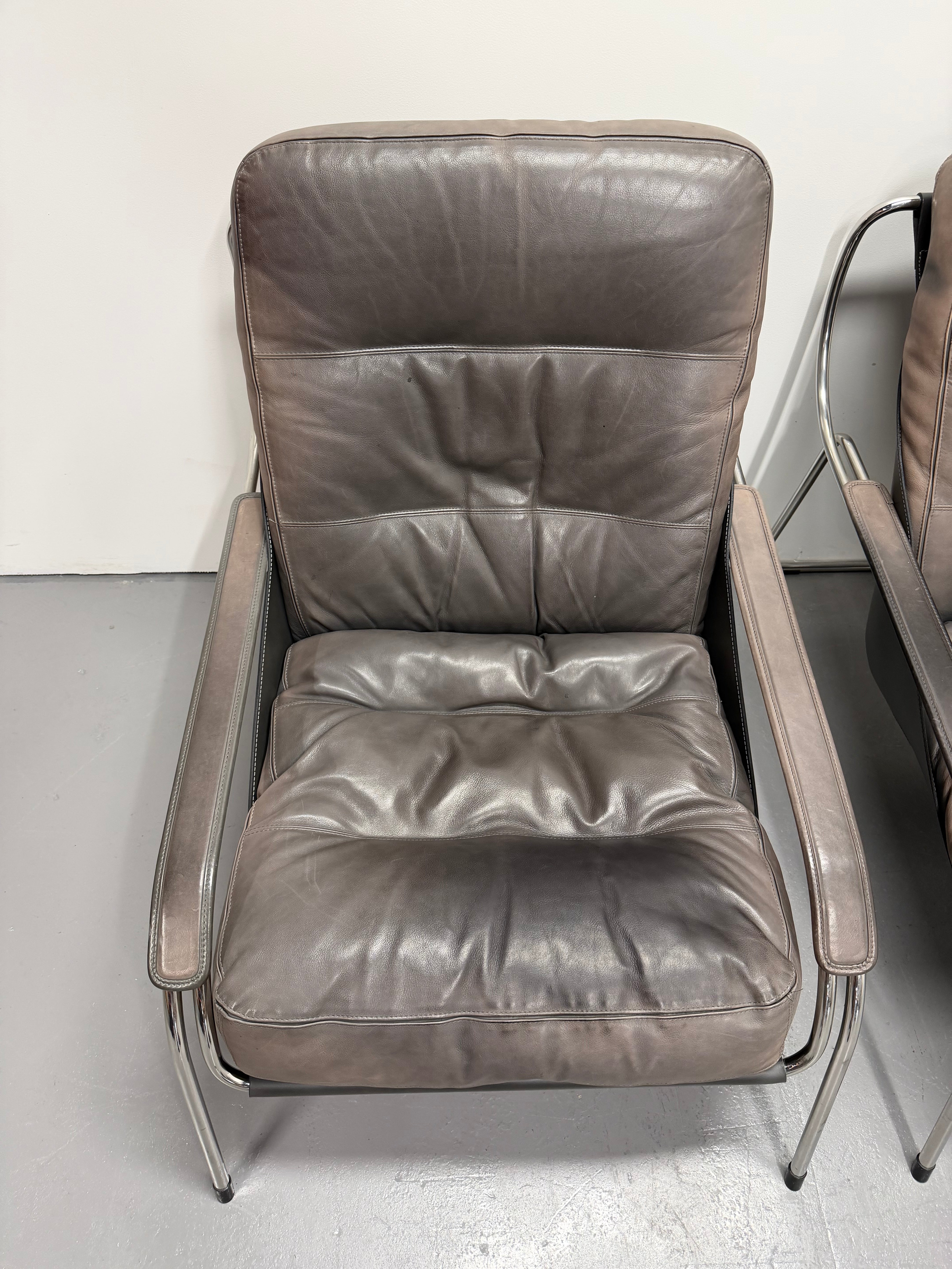 Marco Zanuso for Zanotta Brown Leather Maggiolina Lounge Chair & Footstool