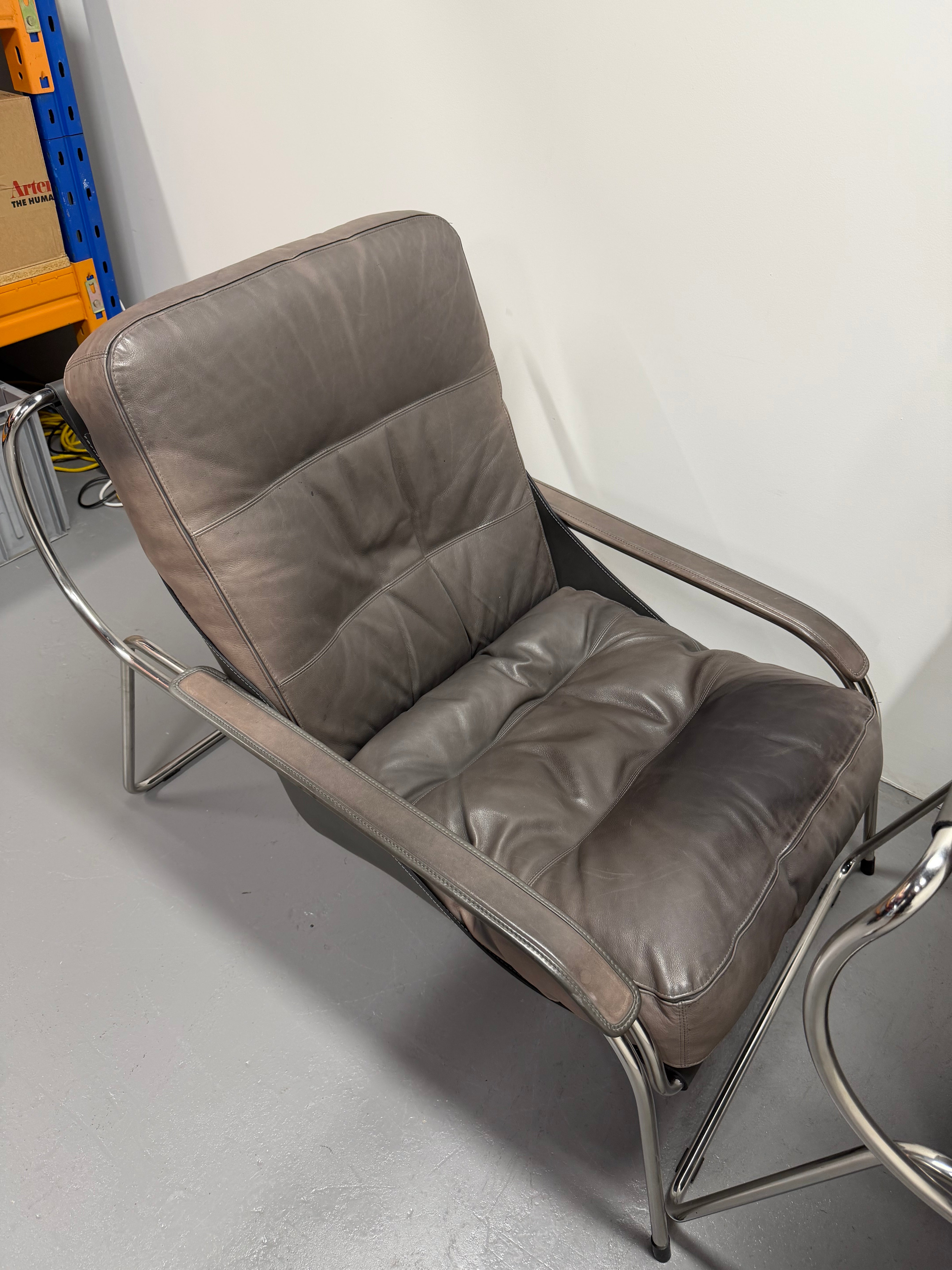 Marco Zanuso for Zanotta Brown Leather Maggiolina Lounge Chair & Footstool