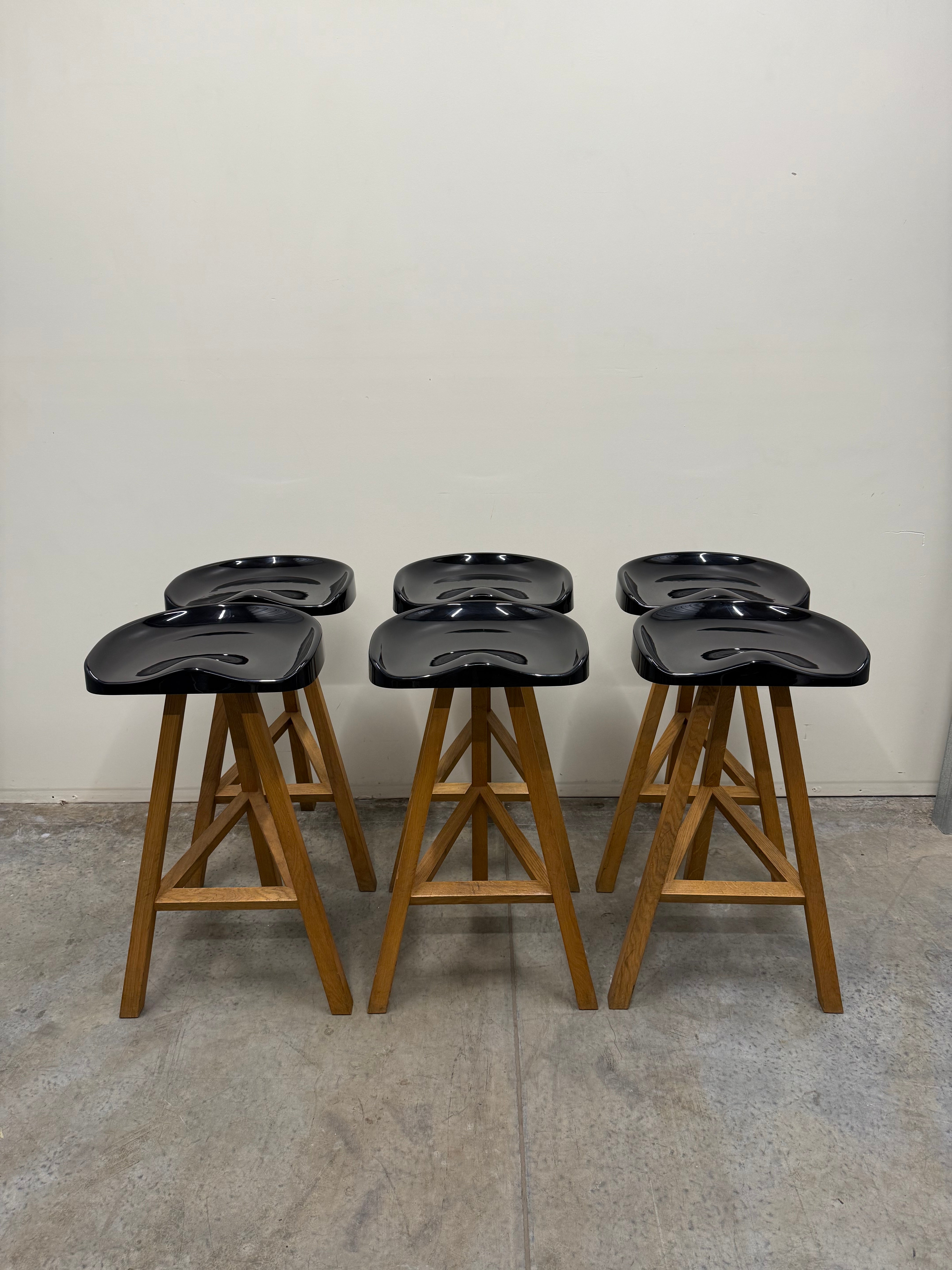 Heidi Bar Stool by Established & Sons – Black Saddle Seat with Solid Oak Base