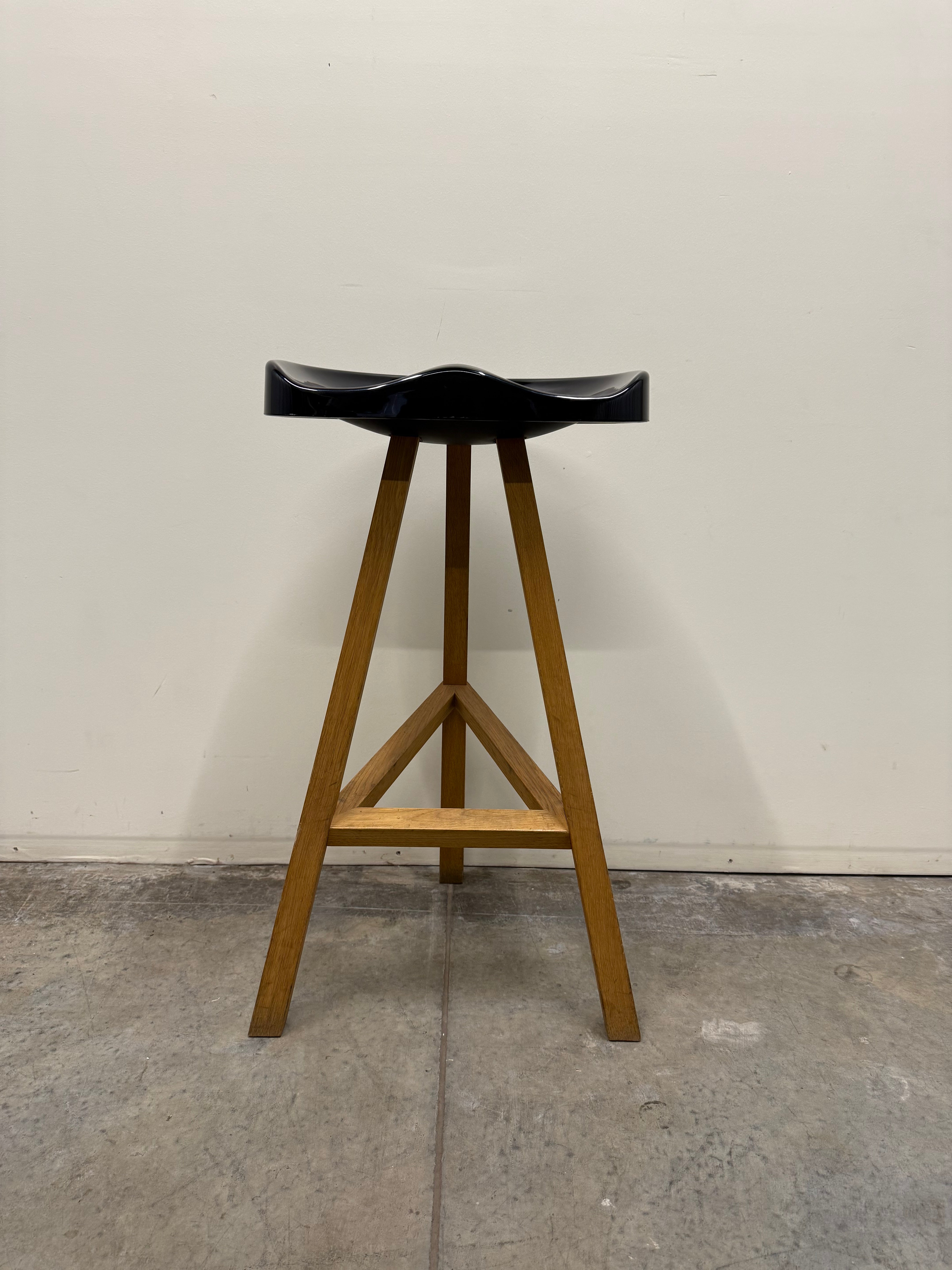 Heidi Bar Stool by Established & Sons – Black Saddle Seat with Solid Oak Base