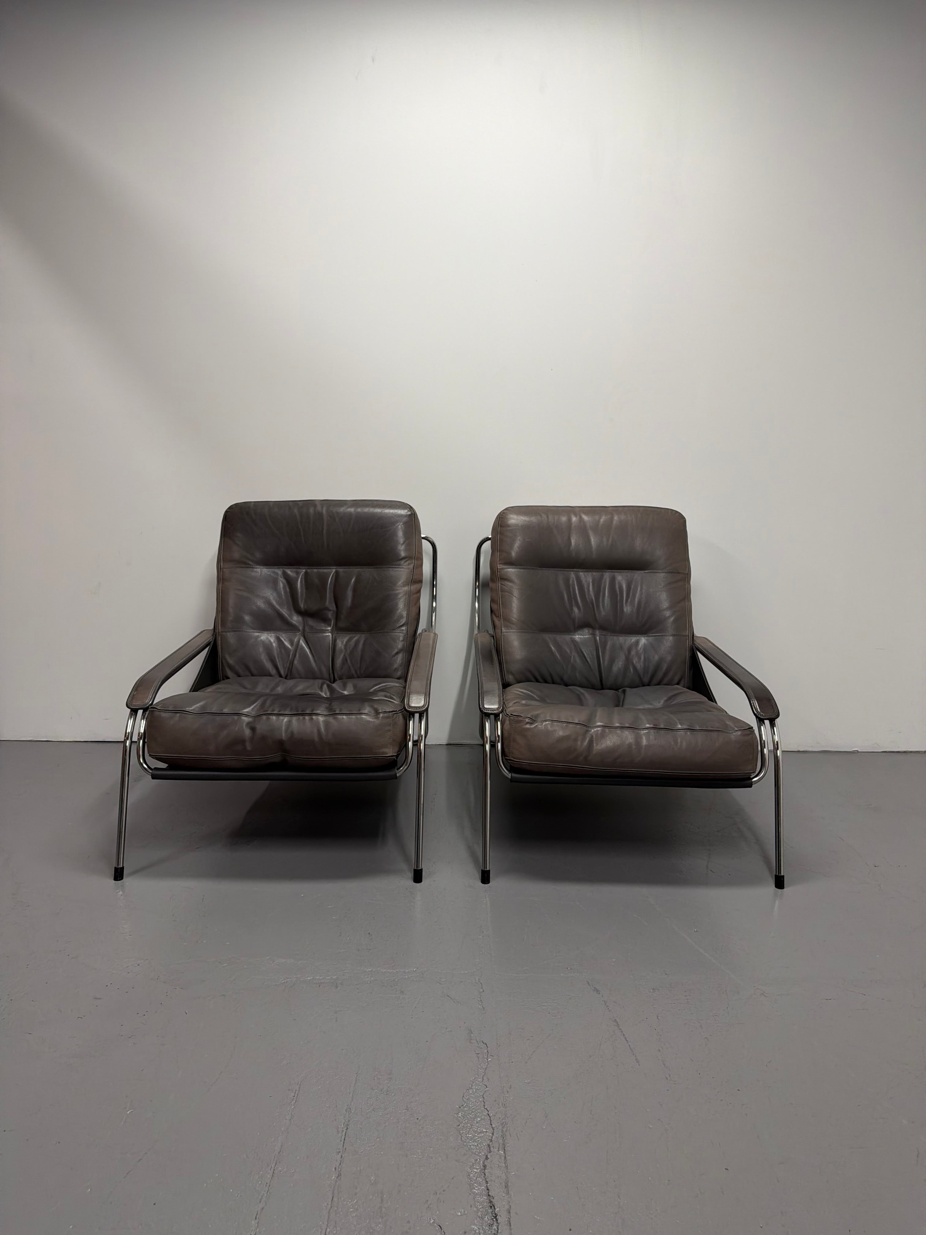 Marco Zanuso for Zanotta Brown Leather Maggiolina Lounge Chair & Footstool