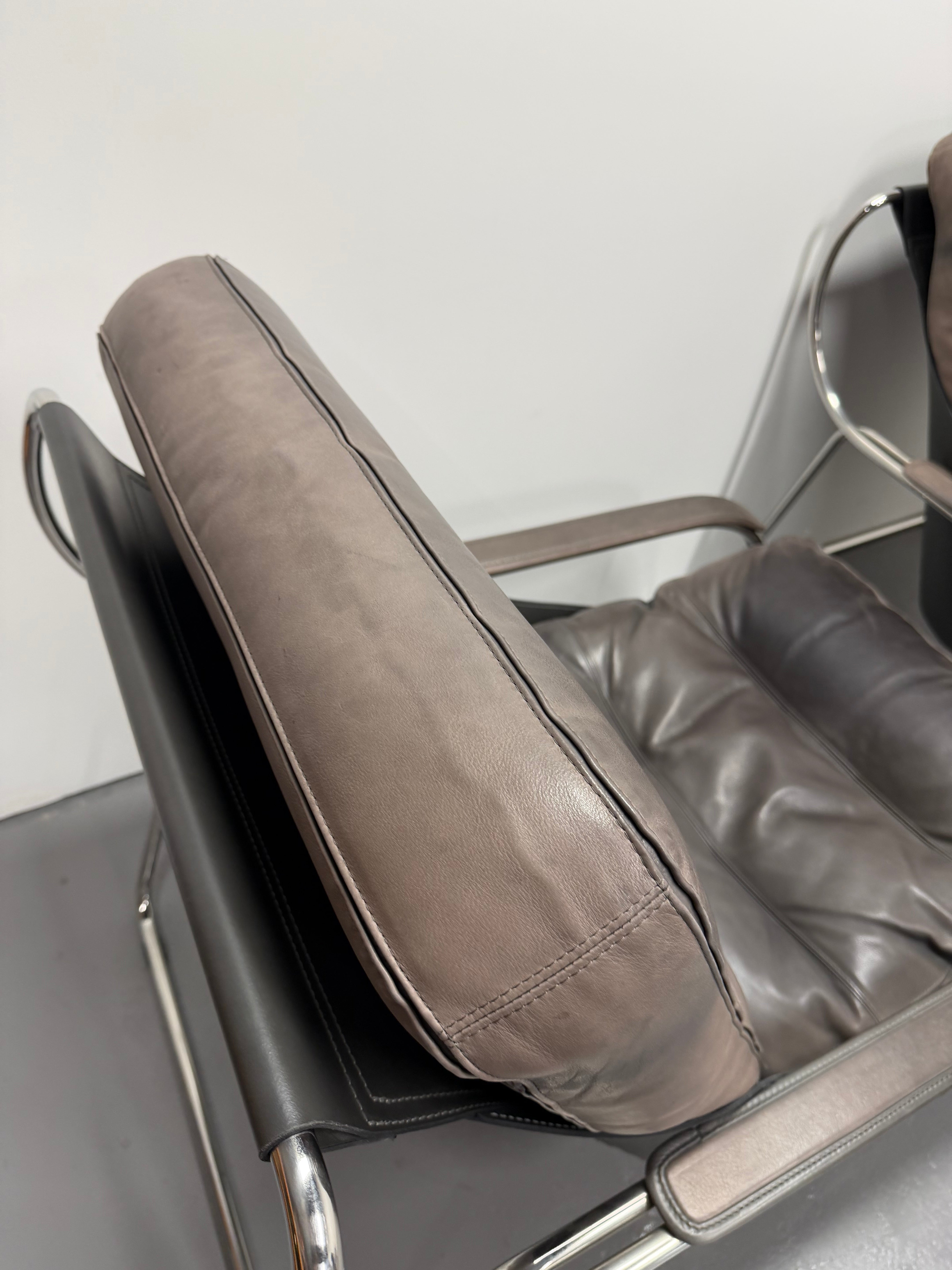 Marco Zanuso for Zanotta Brown Leather Maggiolina Lounge Chair & Footstool