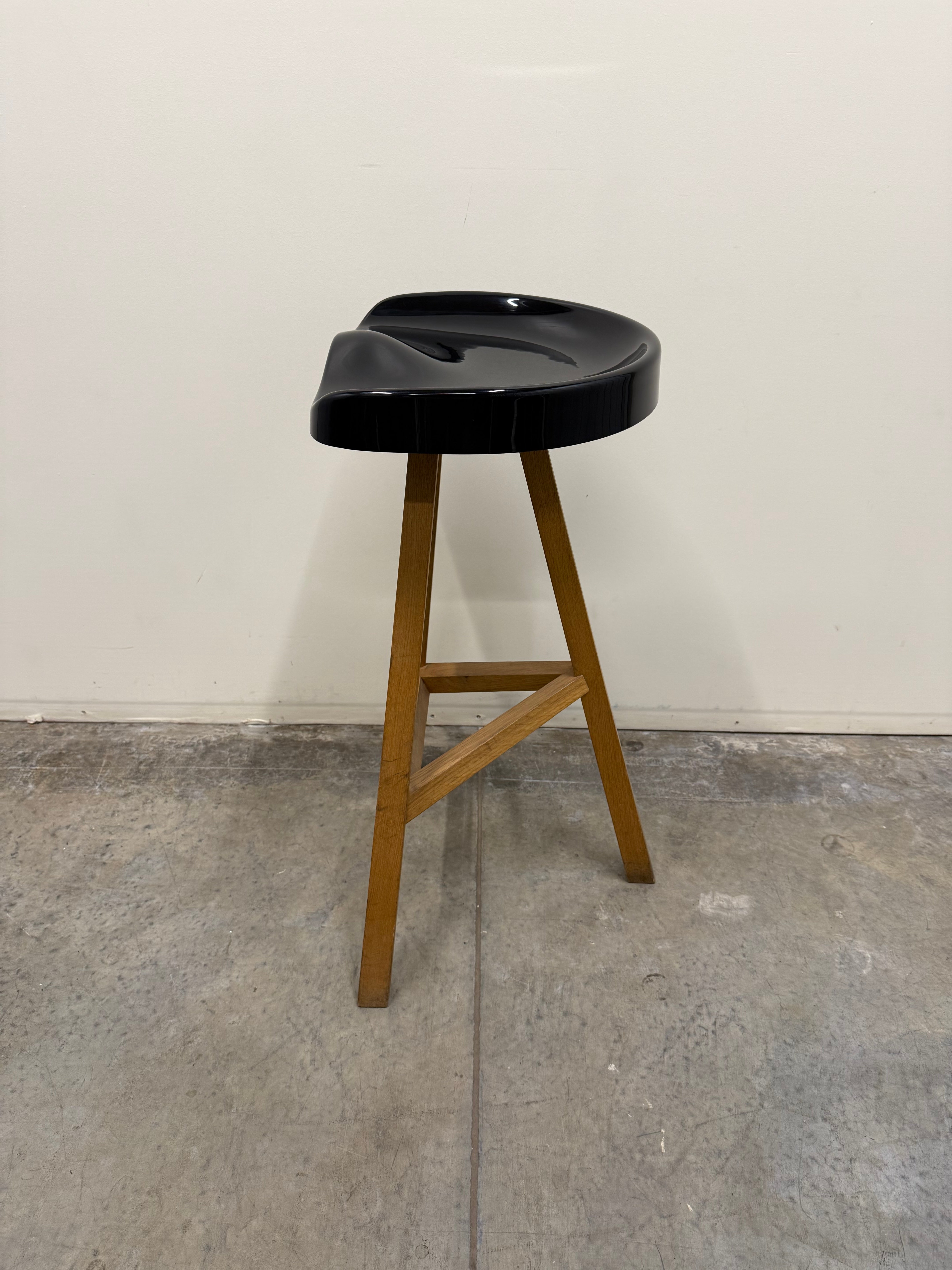 Heidi Bar Stool by Established & Sons – Black Saddle Seat with Solid Oak Base