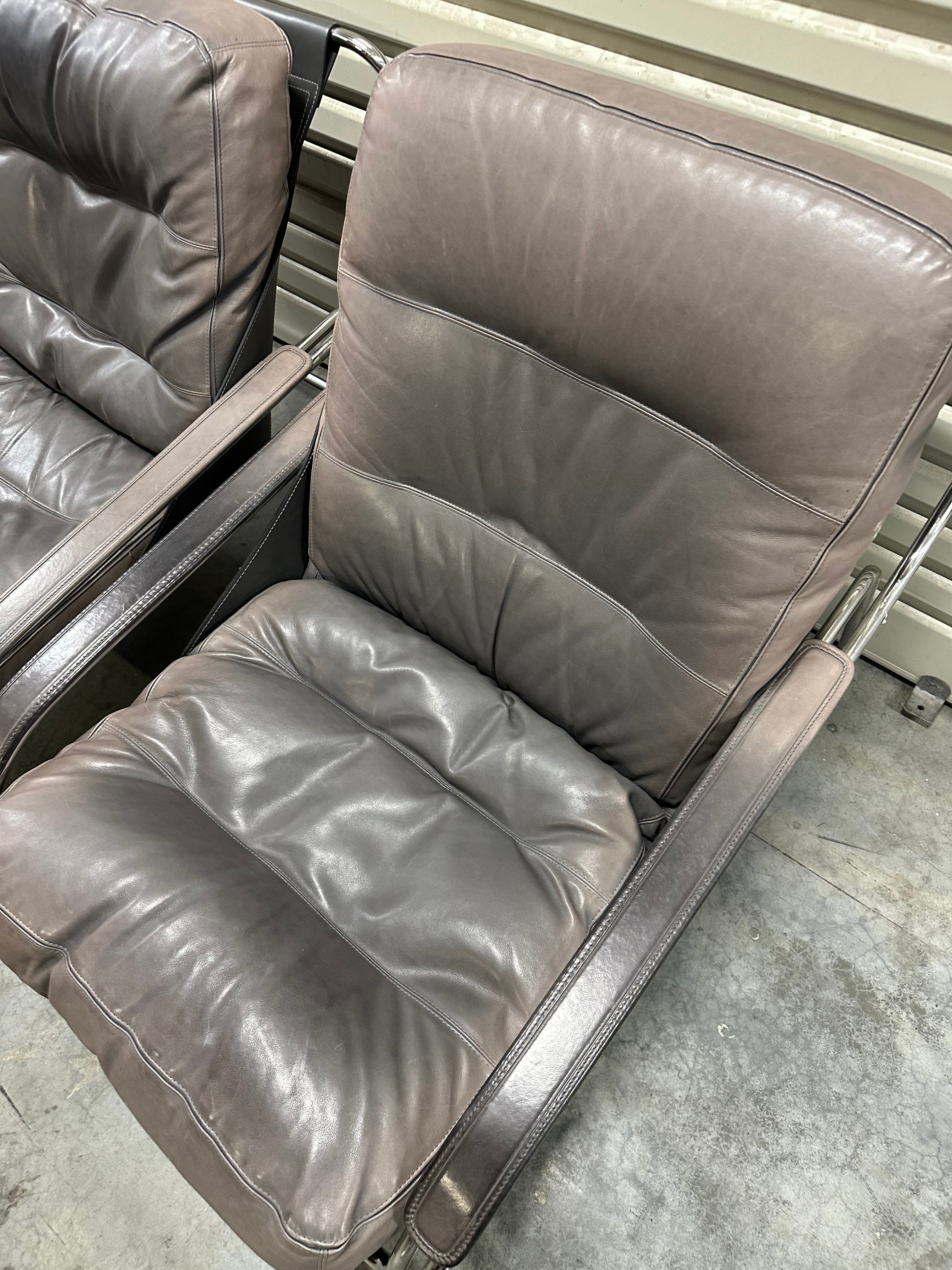 Marco Zanuso for Zanotta Brown Leather Maggiolina Lounge Chair & Footstool