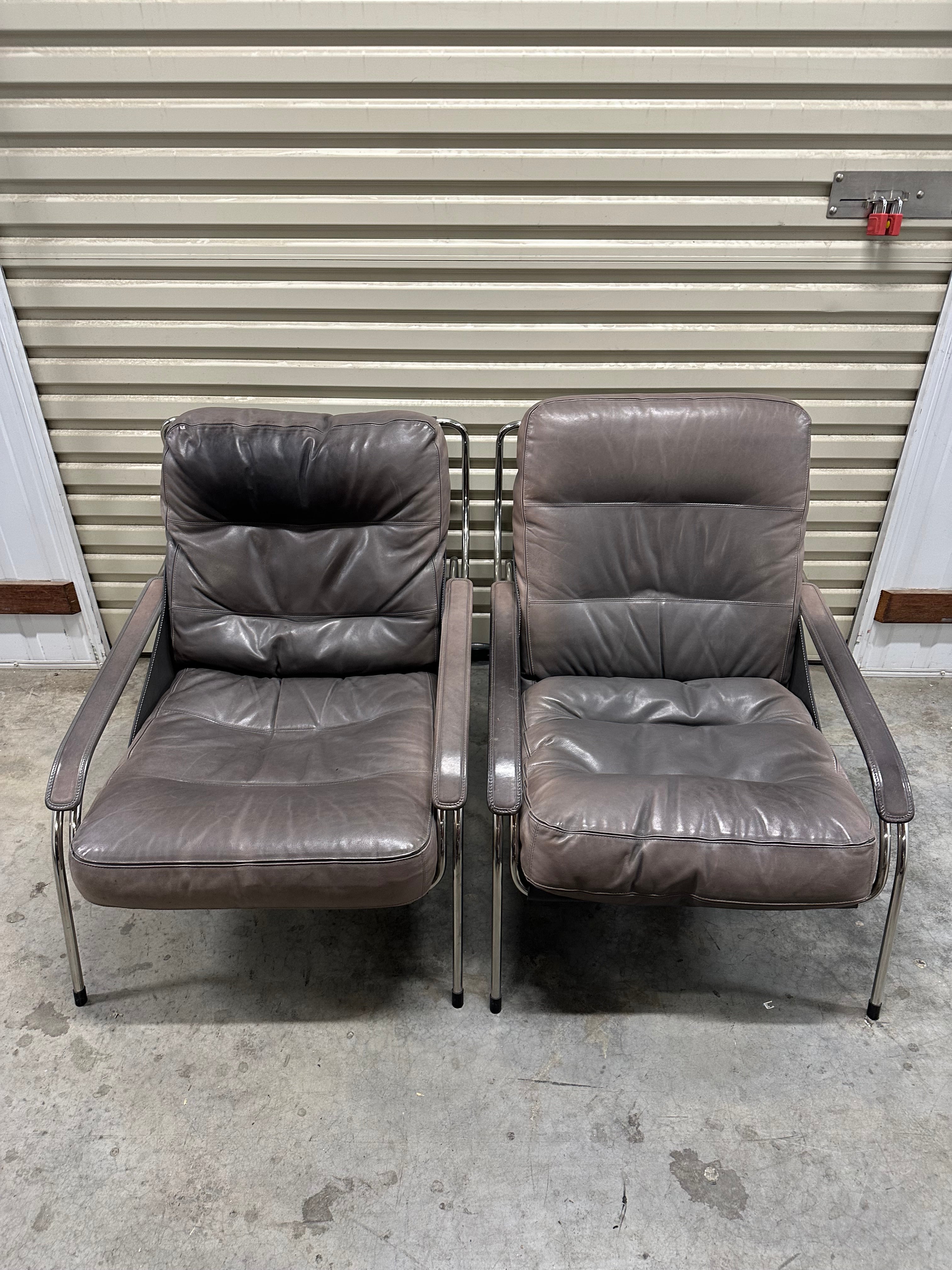 Marco Zanuso for Zanotta Brown Leather Maggiolina Lounge Chair & Footstool