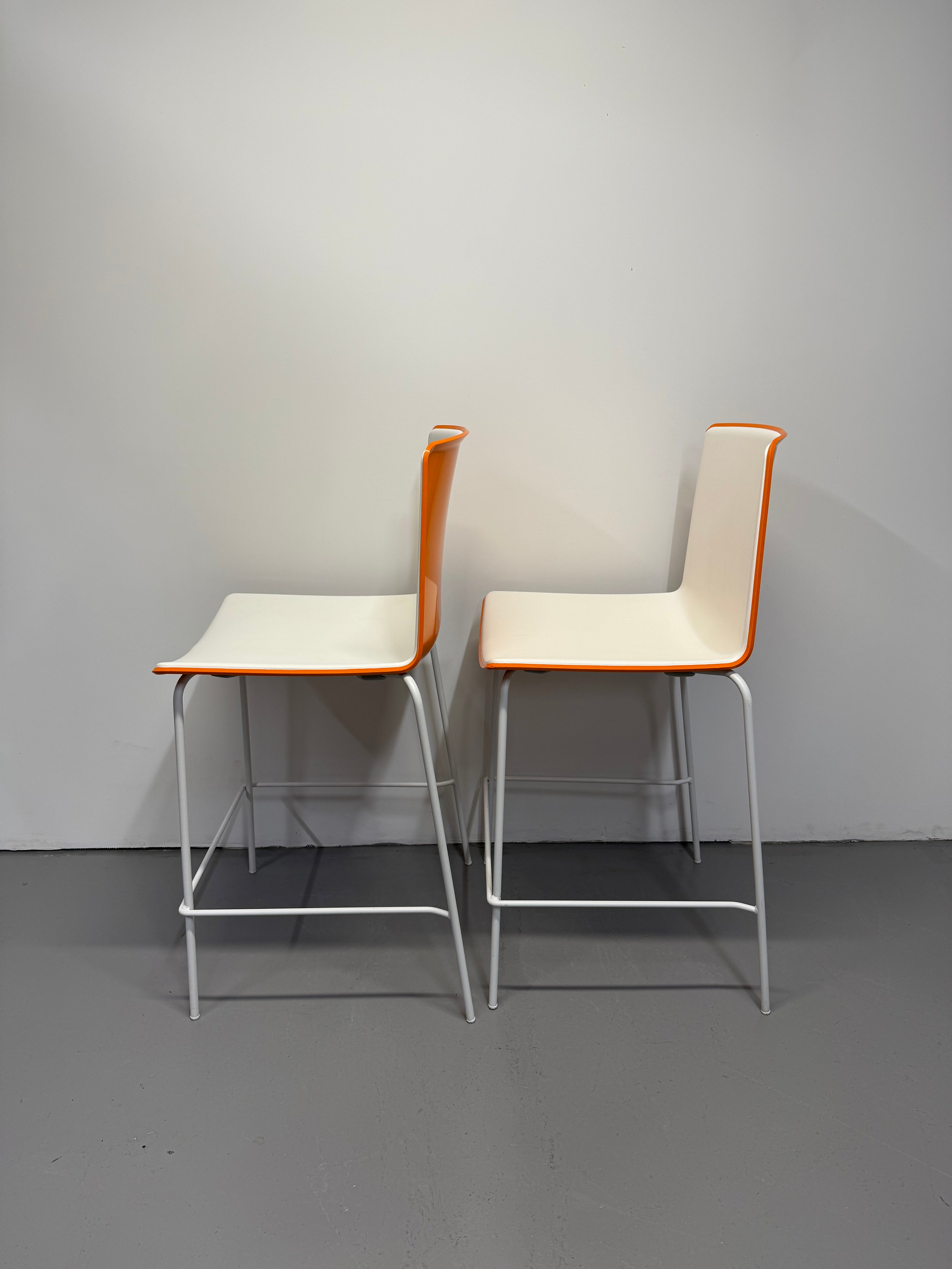 Pedrali Tweet Barstool - Orange & White with White Frame