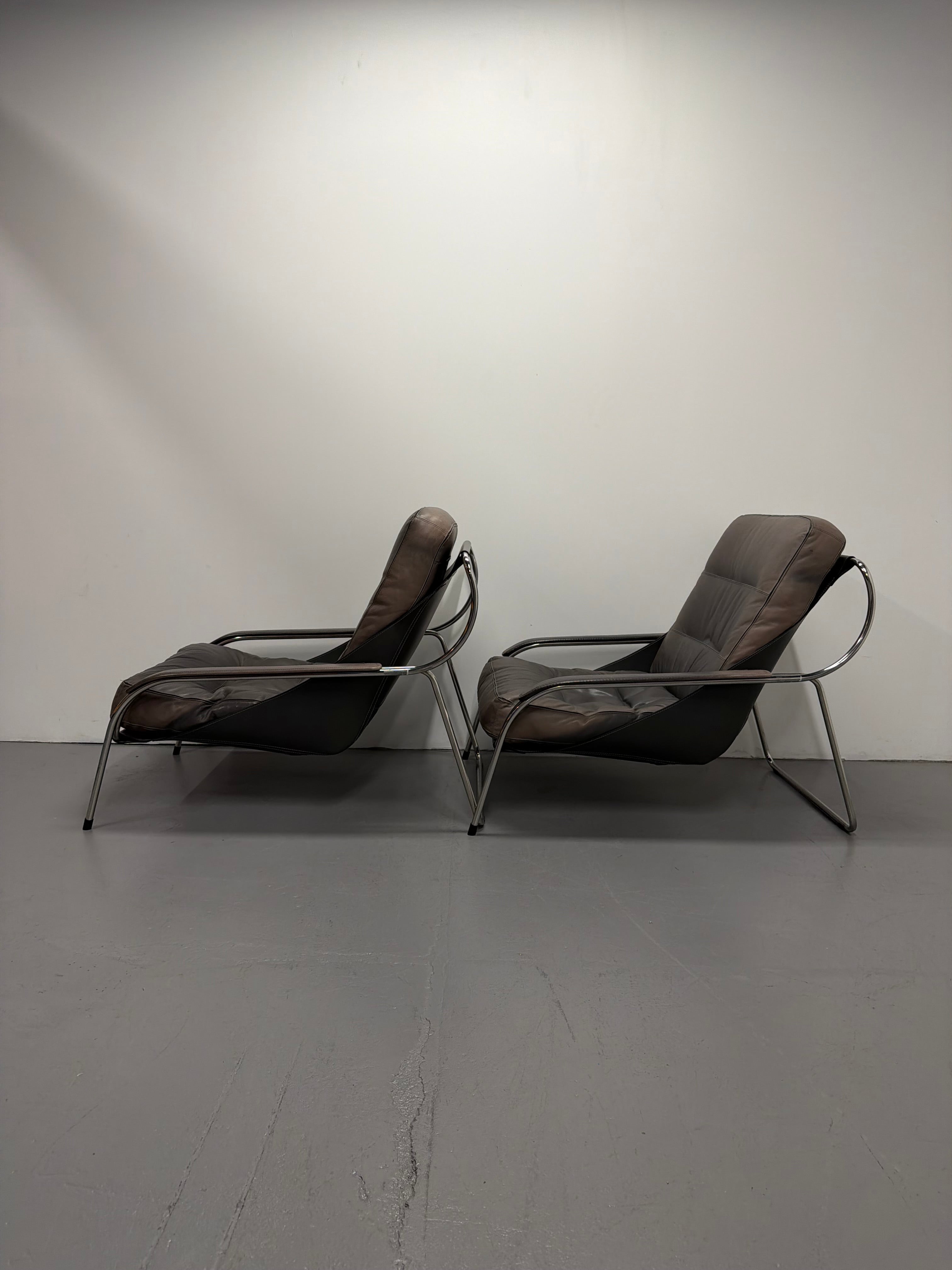 Marco Zanuso for Zanotta Brown Leather Maggiolina Lounge Chair & Footstool