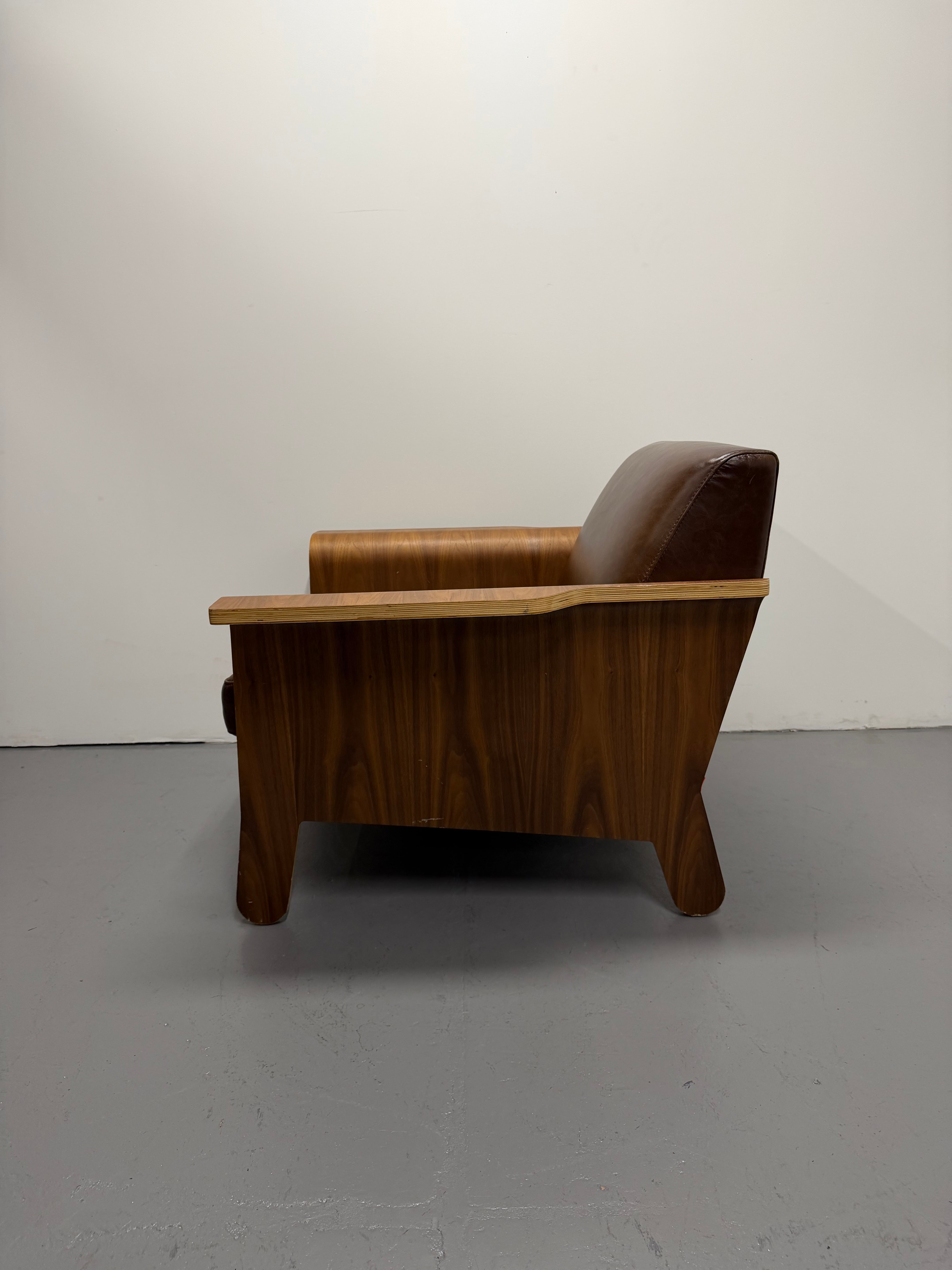 Gus Lodge Chair – Brown Leather & Walnut