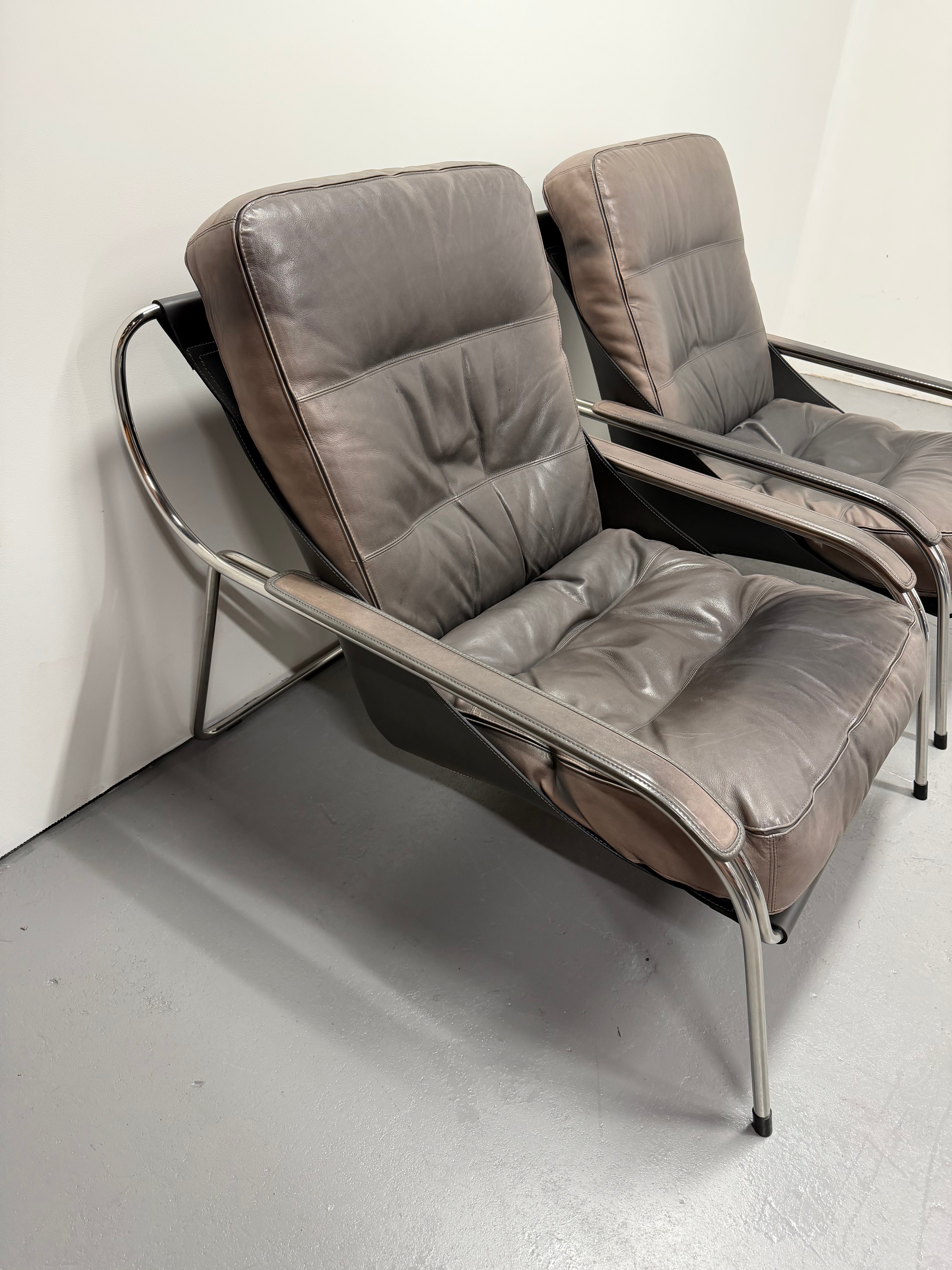 Marco Zanuso for Zanotta Brown Leather Maggiolina Lounge Chair & Footstool