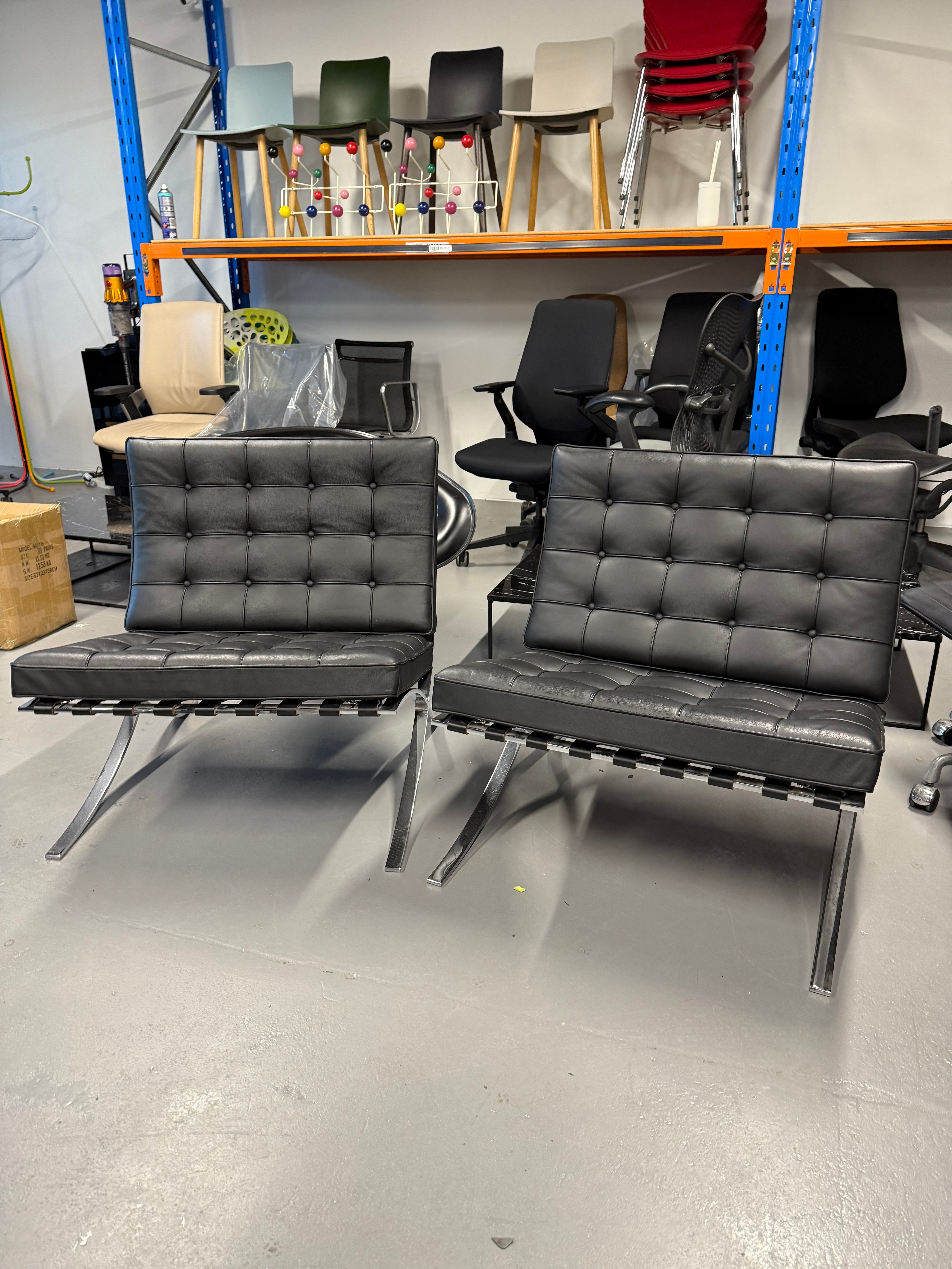 Original Knoll Barcelona Lounge Chair – Chrome Frame, Black Leather