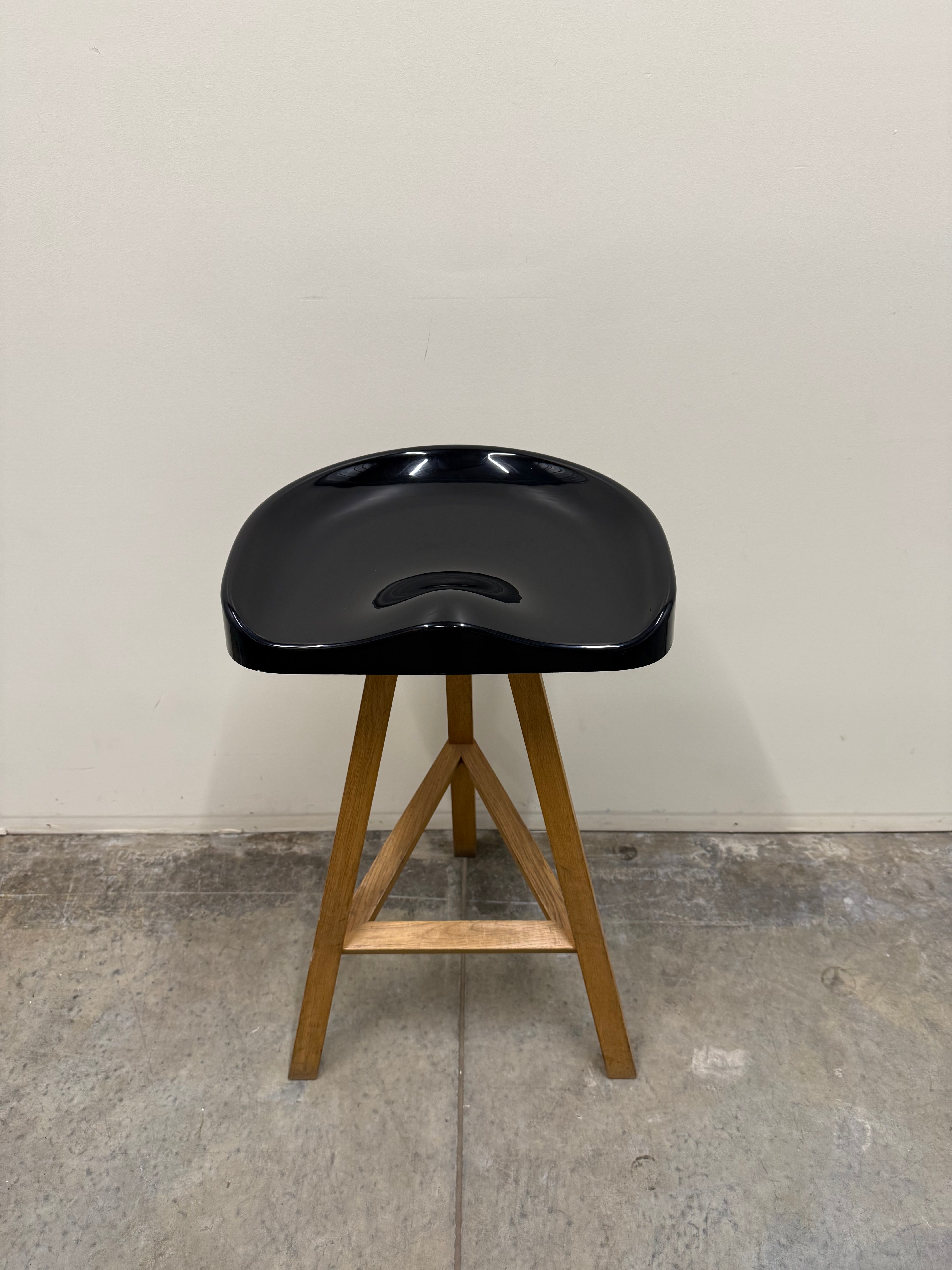 Heidi Bar Stool by Established & Sons – Black Saddle Seat with Solid Oak Base