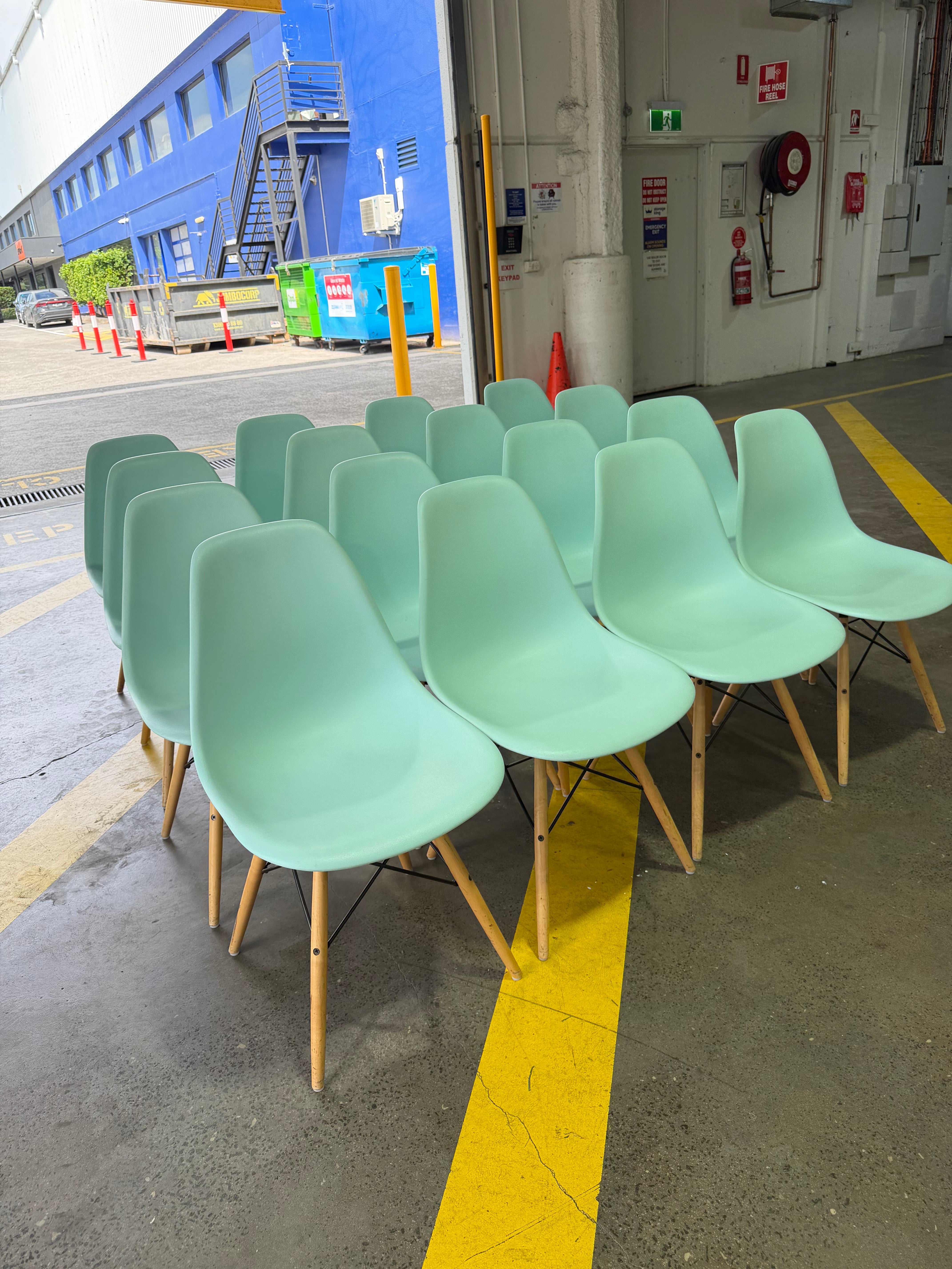 Eames Molded Plastic Side Chair by Herman Miller – Light Blue / Wood Dowel Base