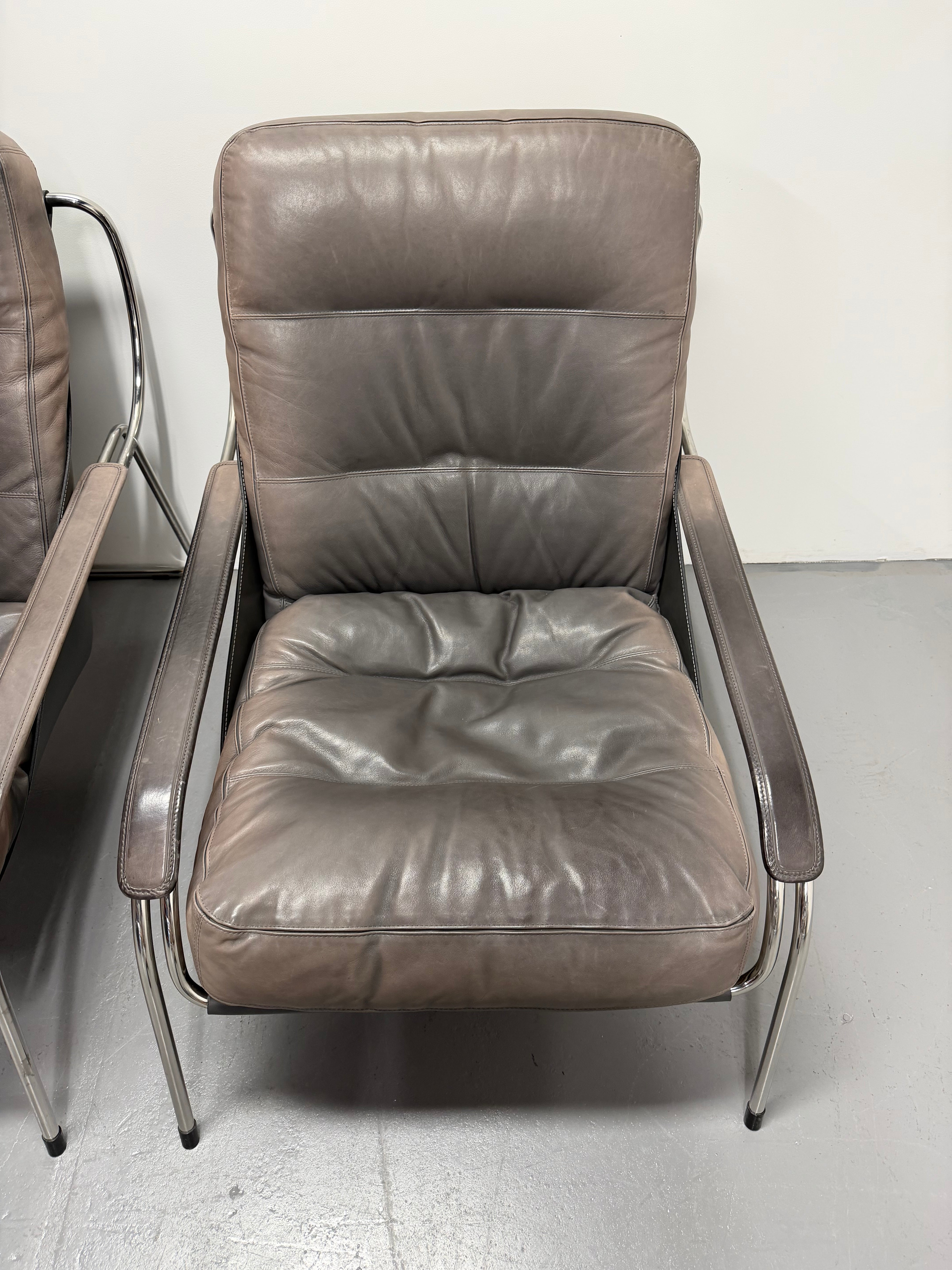 Marco Zanuso for Zanotta Brown Leather Maggiolina Lounge Chair & Footstool