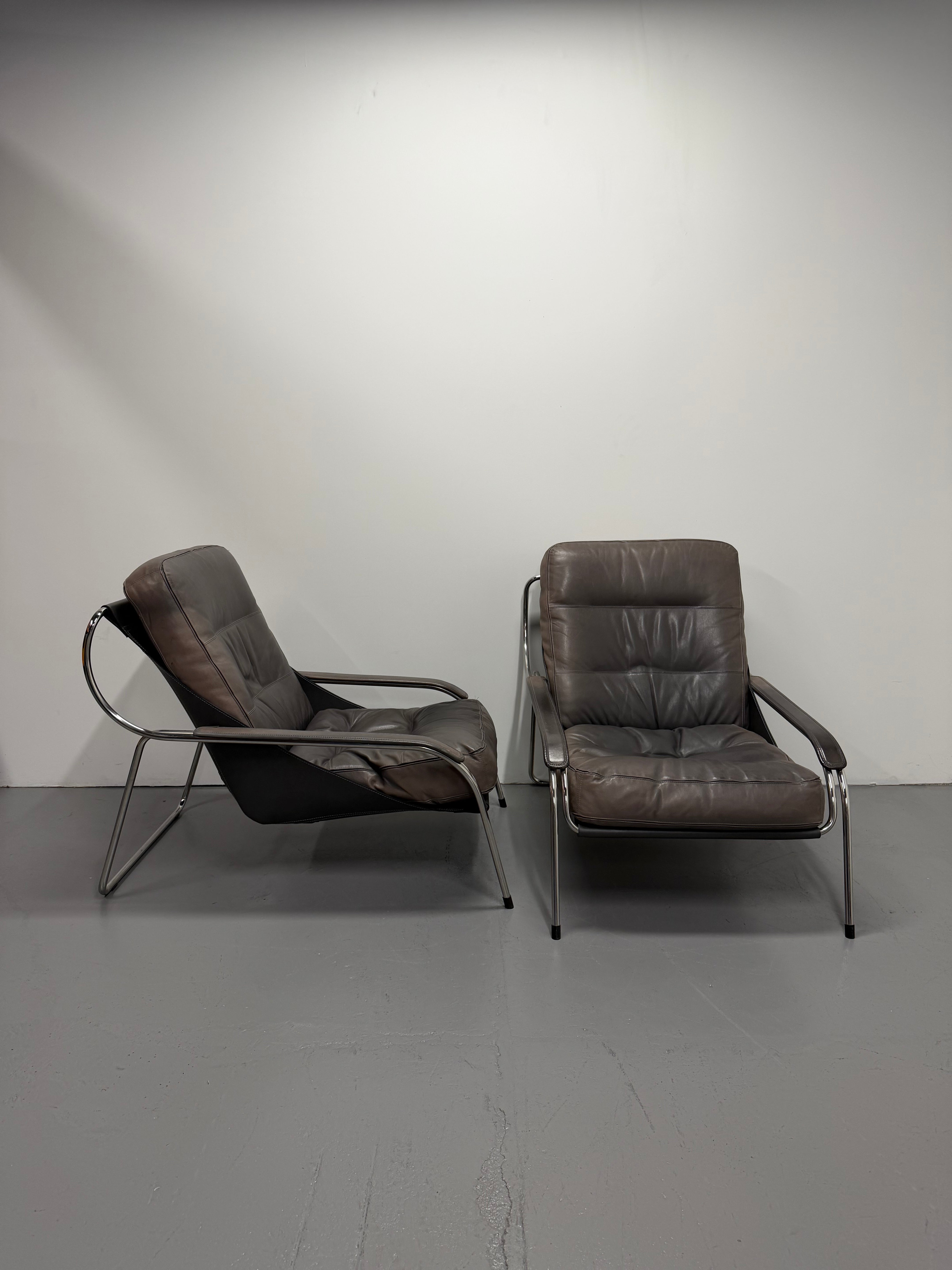 Marco Zanuso for Zanotta Brown Leather Maggiolina Lounge Chair & Footstool