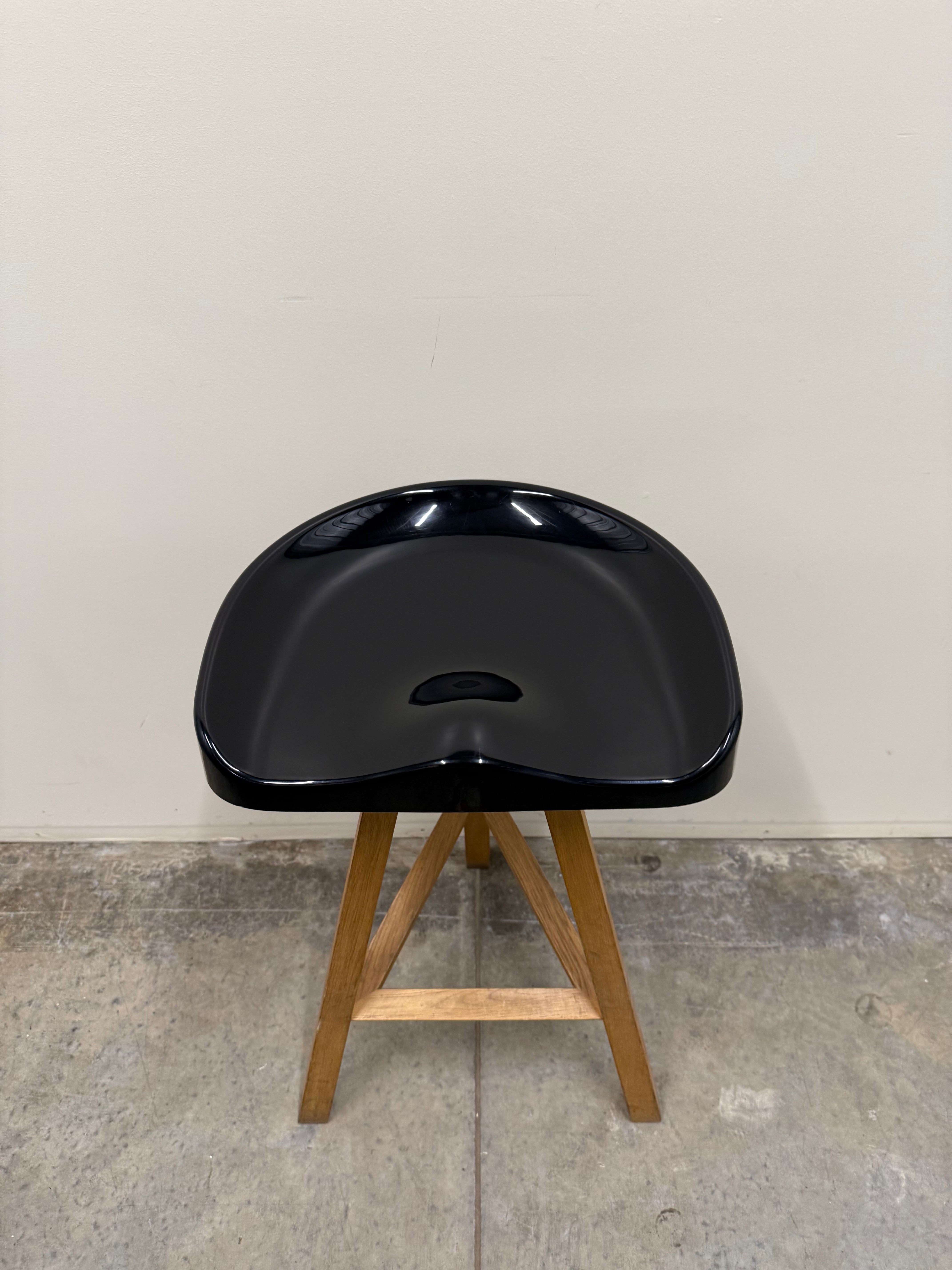 Heidi Bar Stool by Established & Sons – Black Saddle Seat with Solid Oak Base