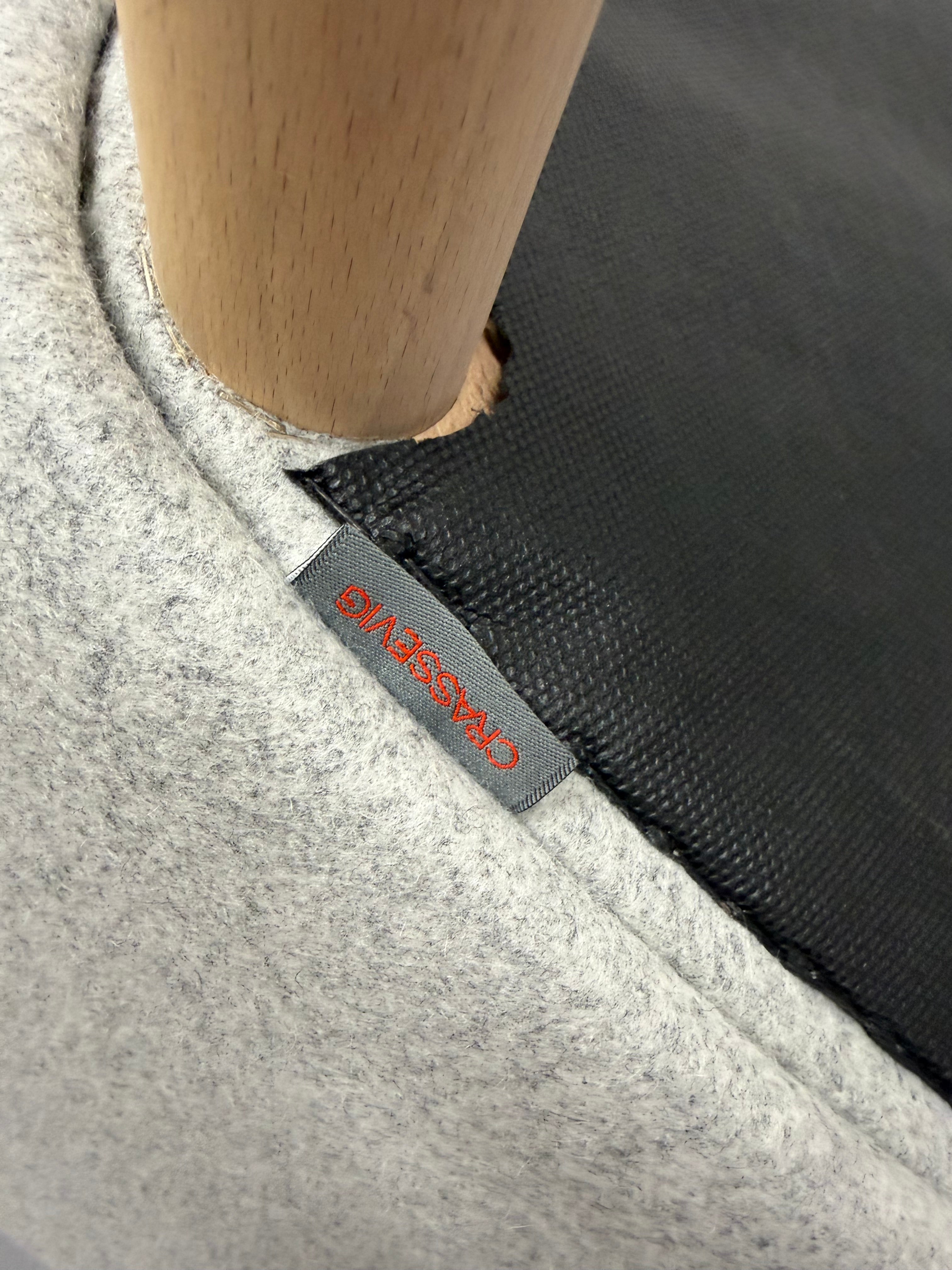 Crassevig Upholstered Armchair – Light Grey Fabric & Timber Legs - Made in Italy