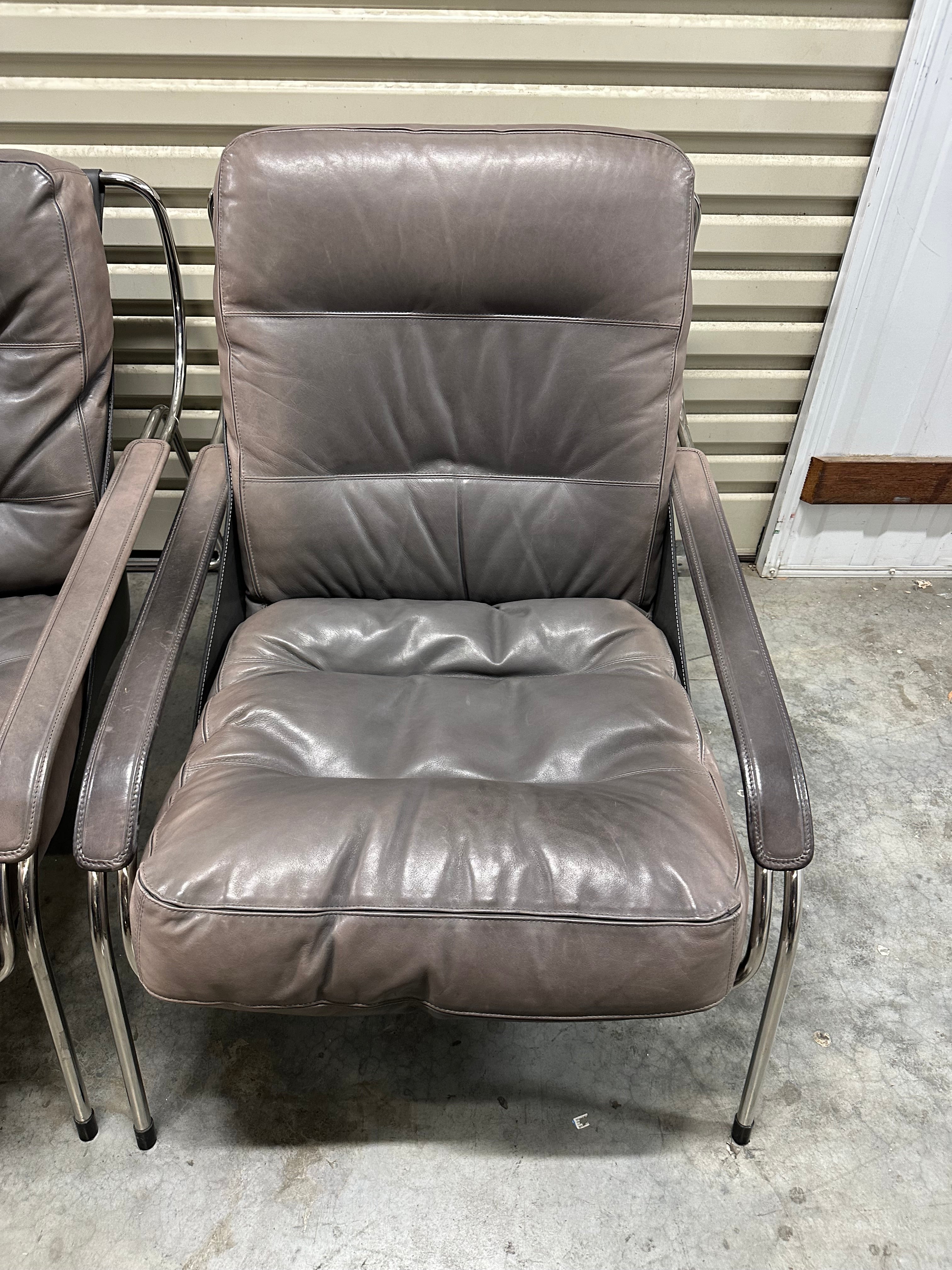 Marco Zanuso for Zanotta Brown Leather Maggiolina Lounge Chair & Footstool