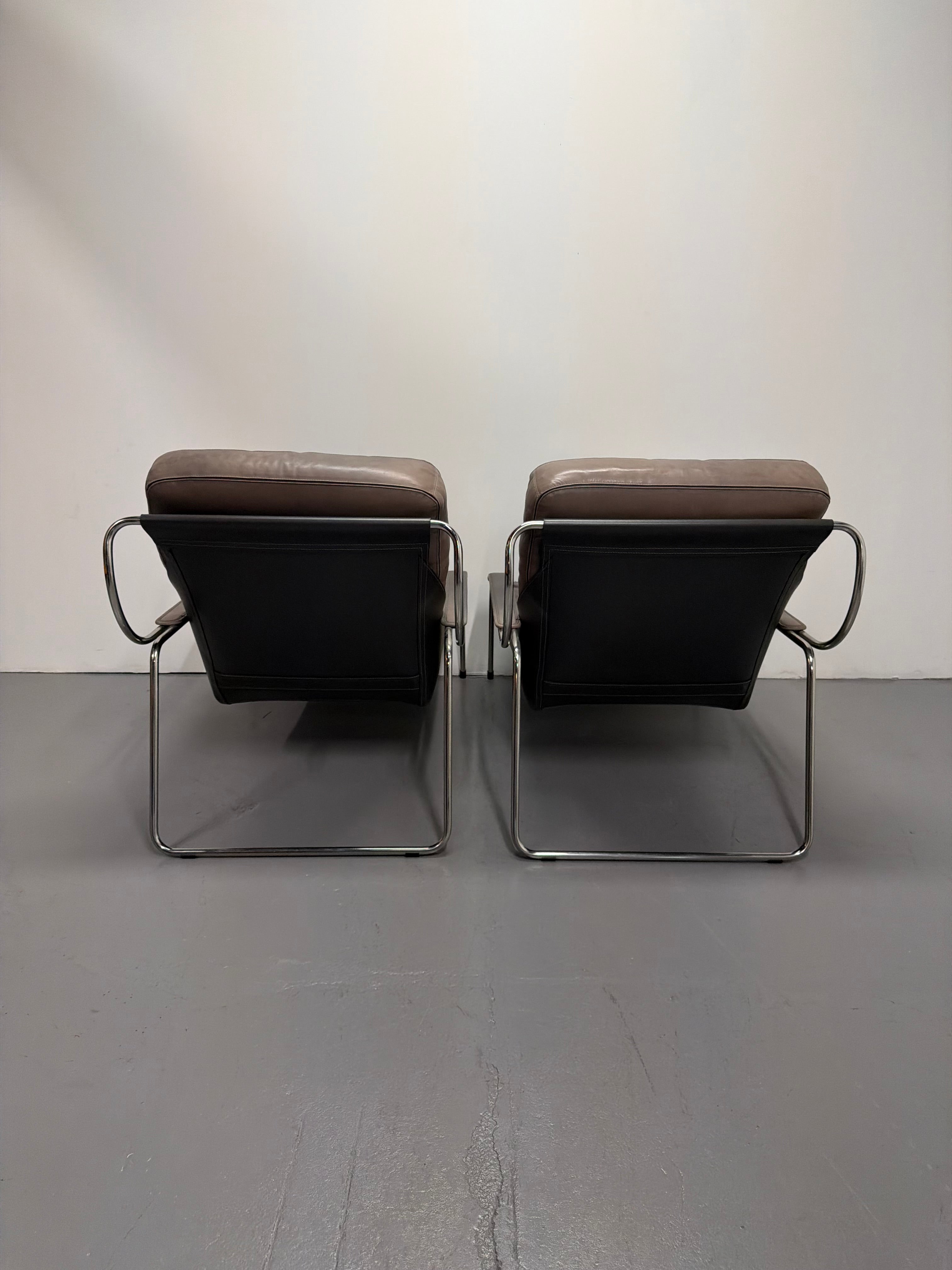 Marco Zanuso for Zanotta Brown Leather Maggiolina Lounge Chair & Footstool