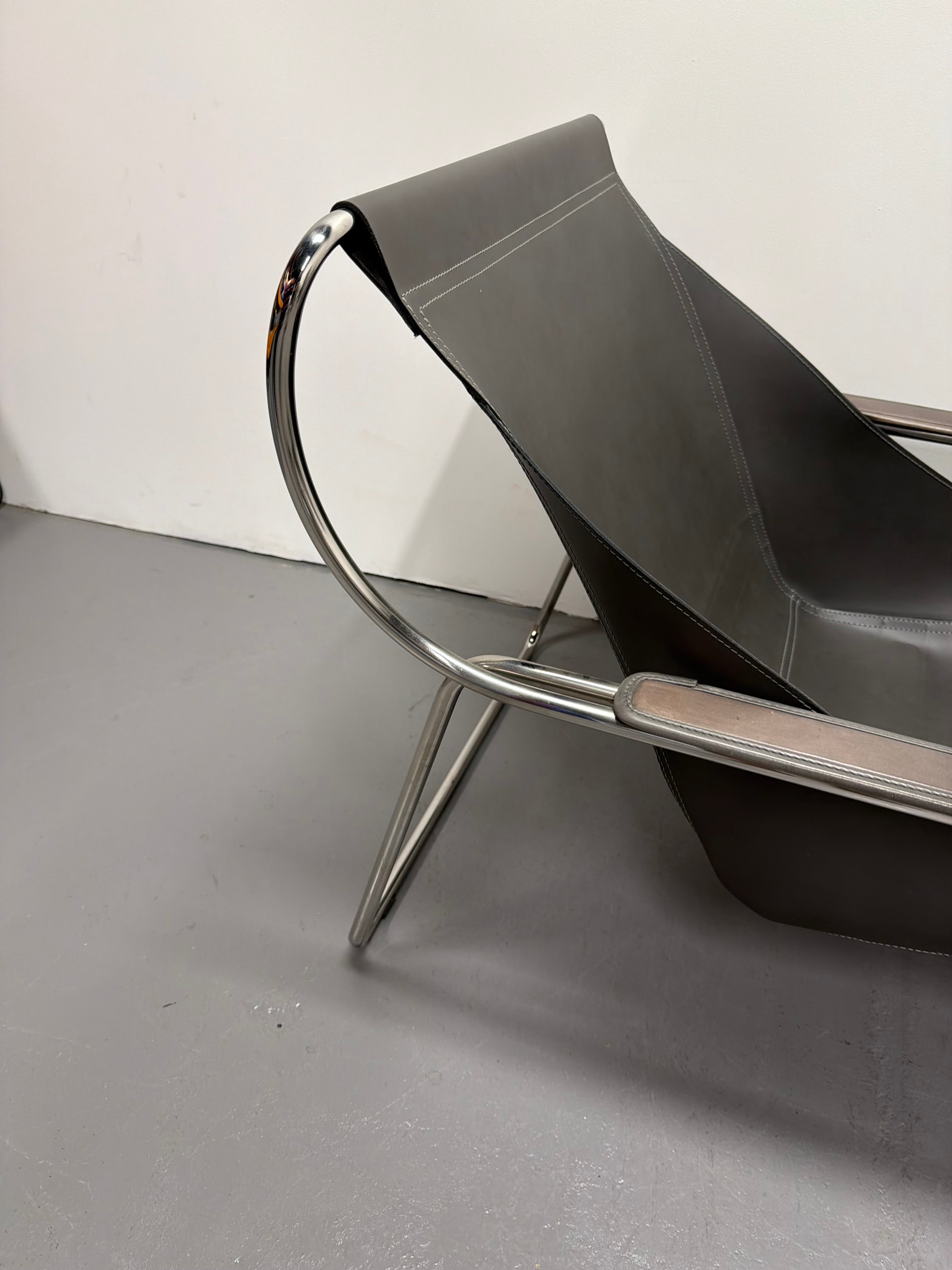 Marco Zanuso for Zanotta Brown Leather Maggiolina Lounge Chair & Footstool