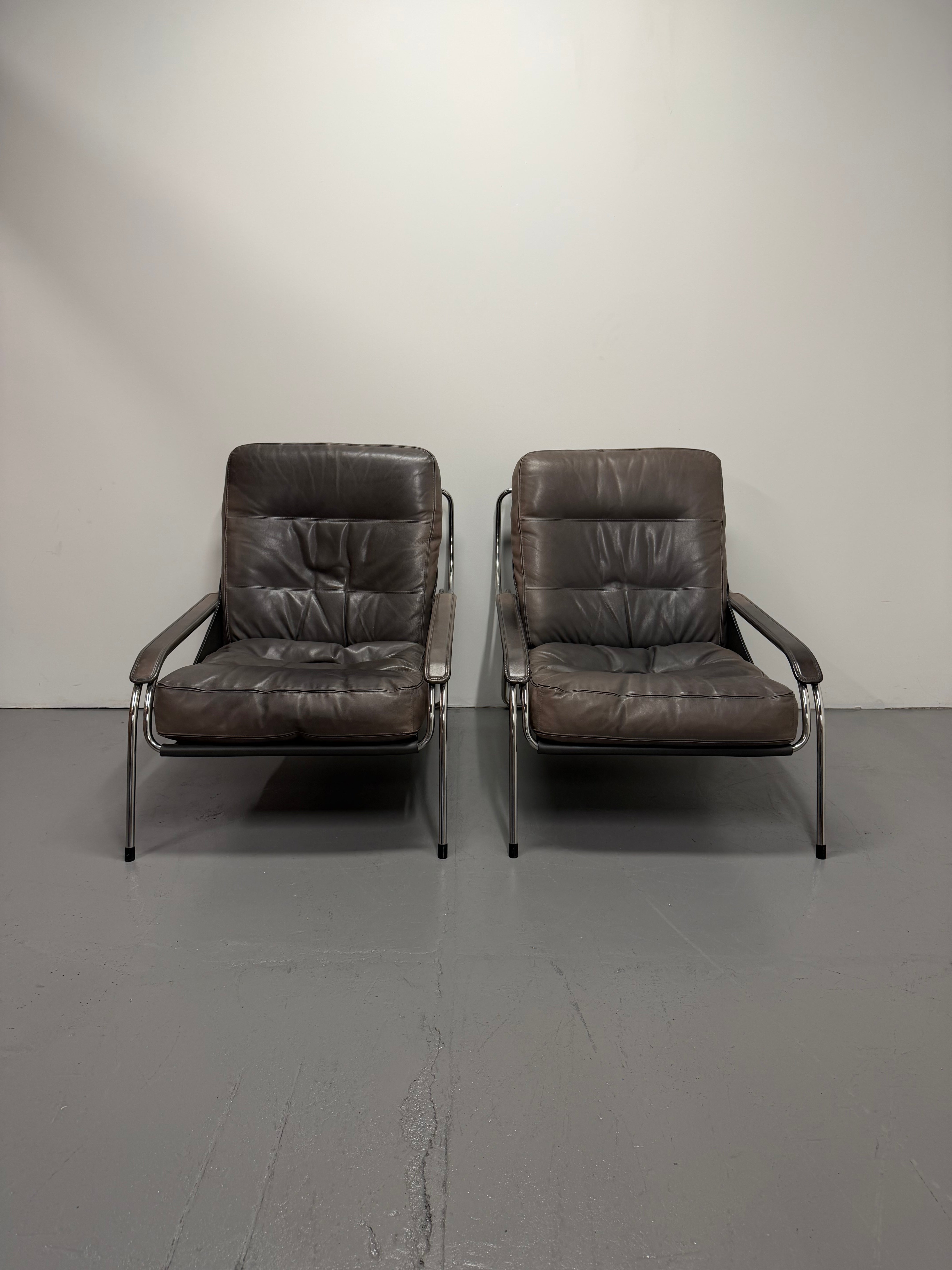 Marco Zanuso for Zanotta Brown Leather Maggiolina Lounge Chair & Footstool