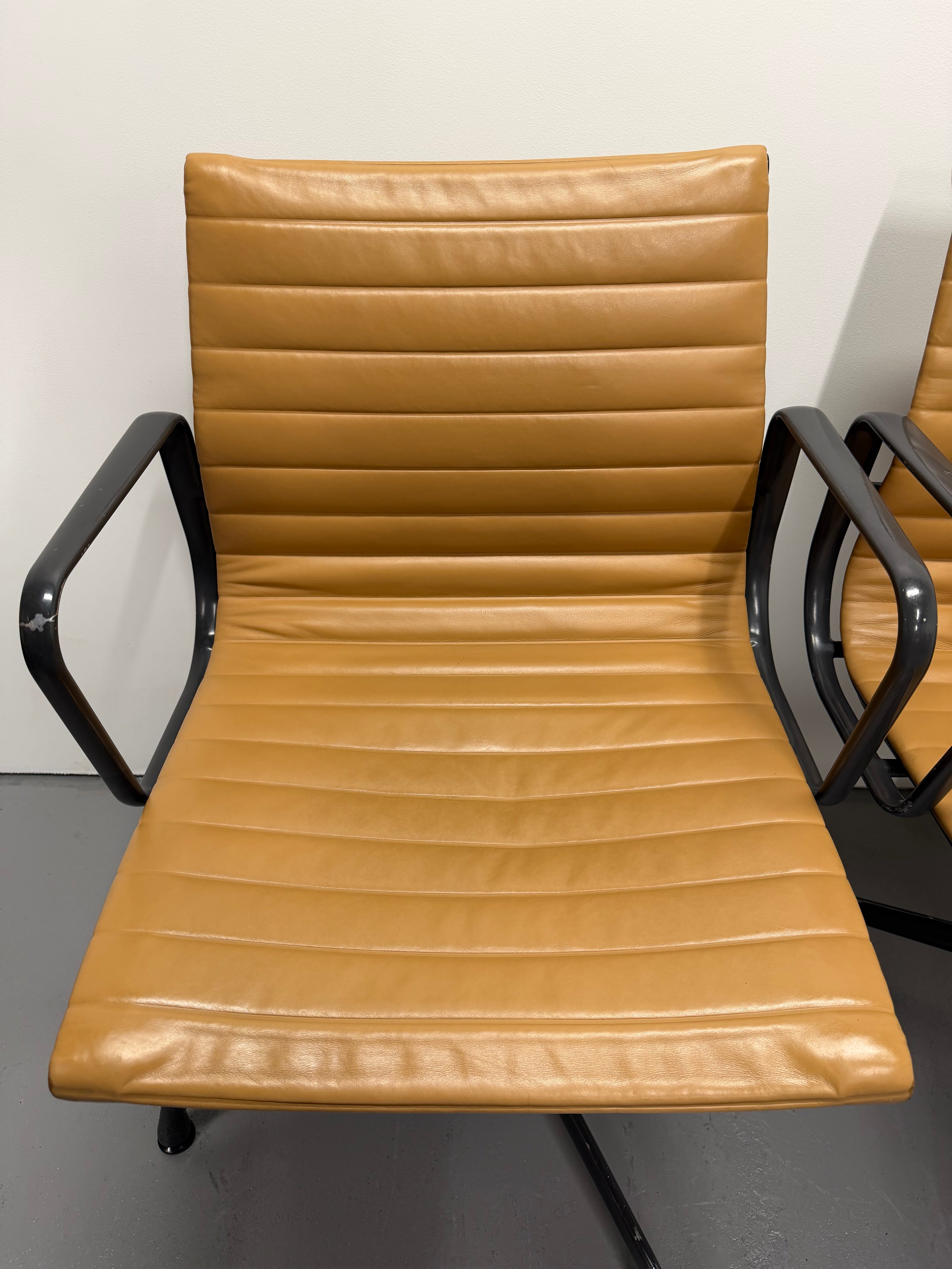 Eames Aluminium Group Low Back Chair - Tan Leather / Black Frame
