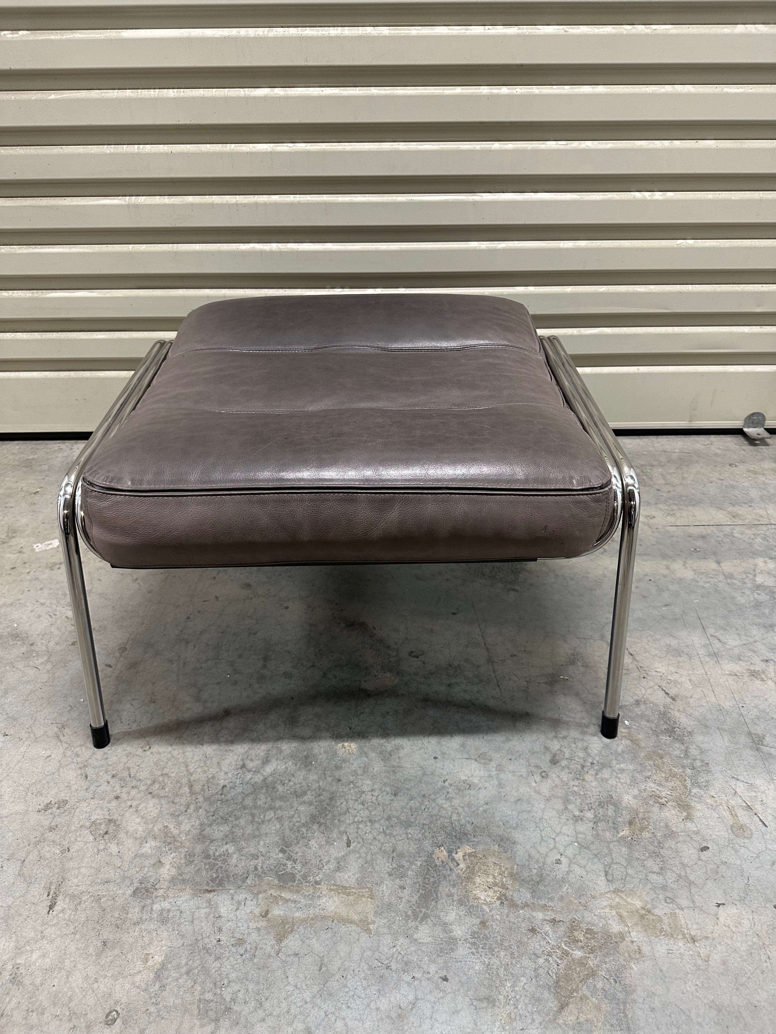 Marco Zanuso for Zanotta Brown Leather Maggiolina Lounge Chair & Footstool