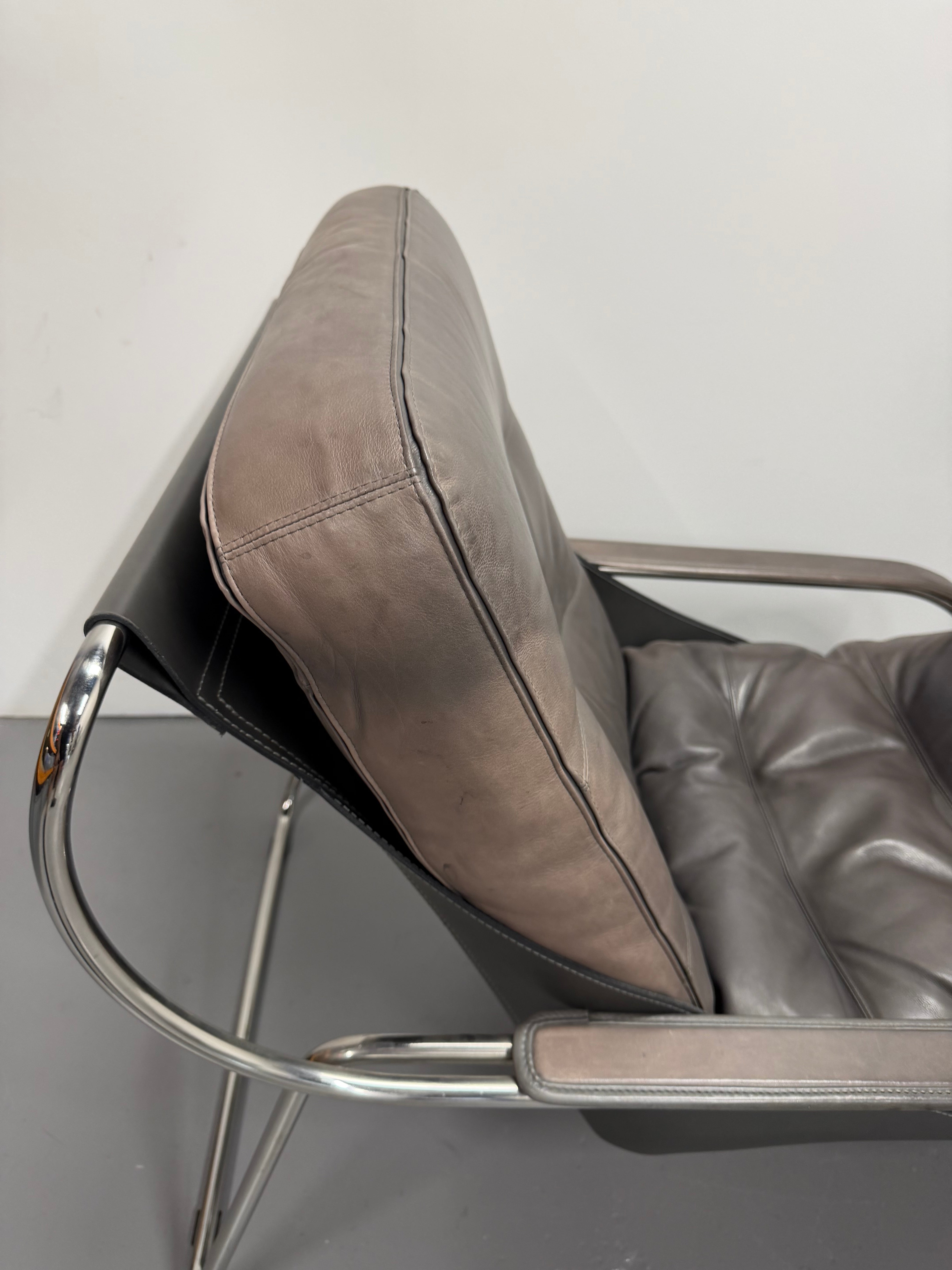 Marco Zanuso for Zanotta Brown Leather Maggiolina Lounge Chair & Footstool