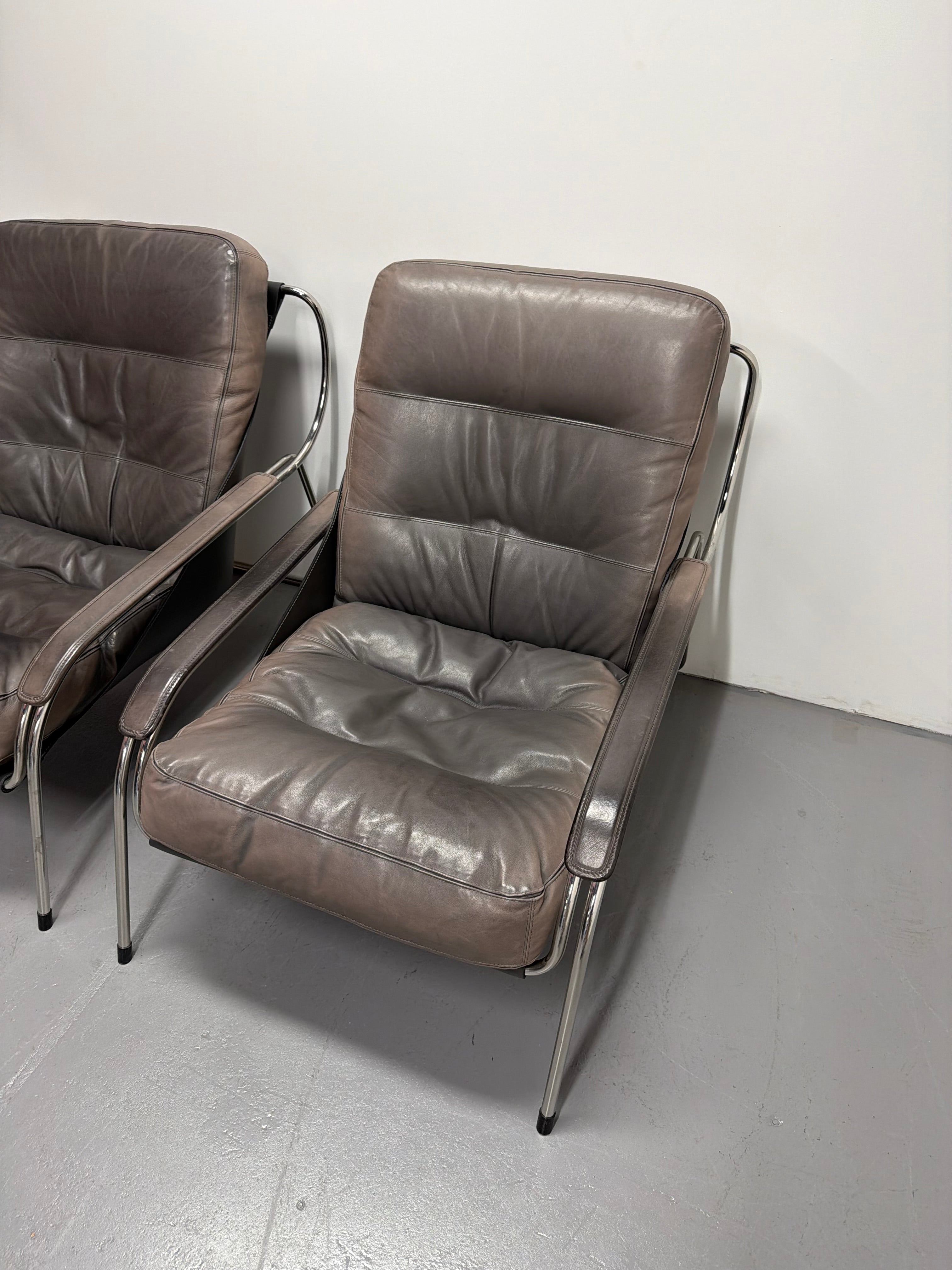 Marco Zanuso for Zanotta Brown Leather Maggiolina Lounge Chair & Footstool