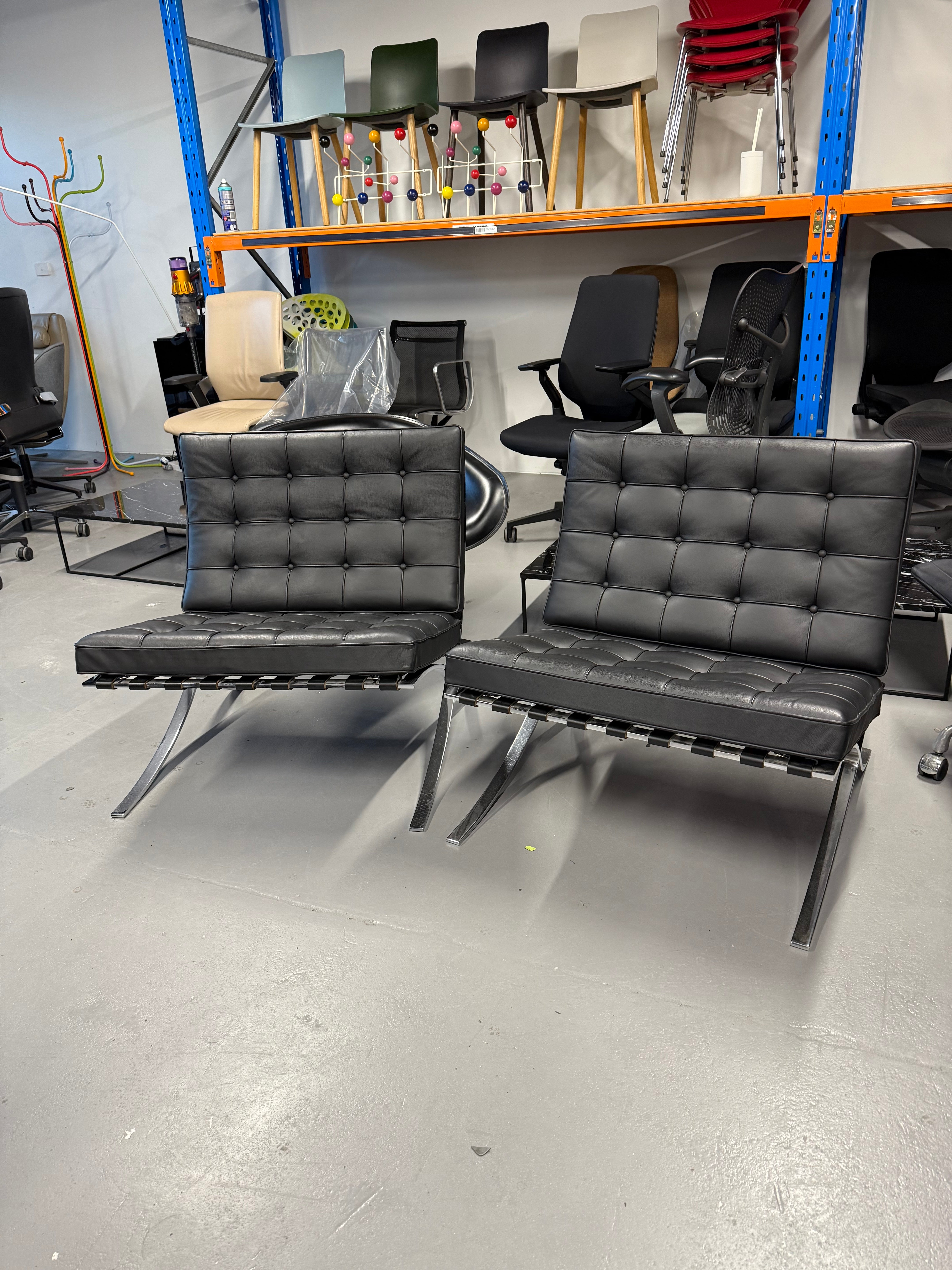 Original Knoll Barcelona Lounge Chair – Chrome Frame, Black Leather