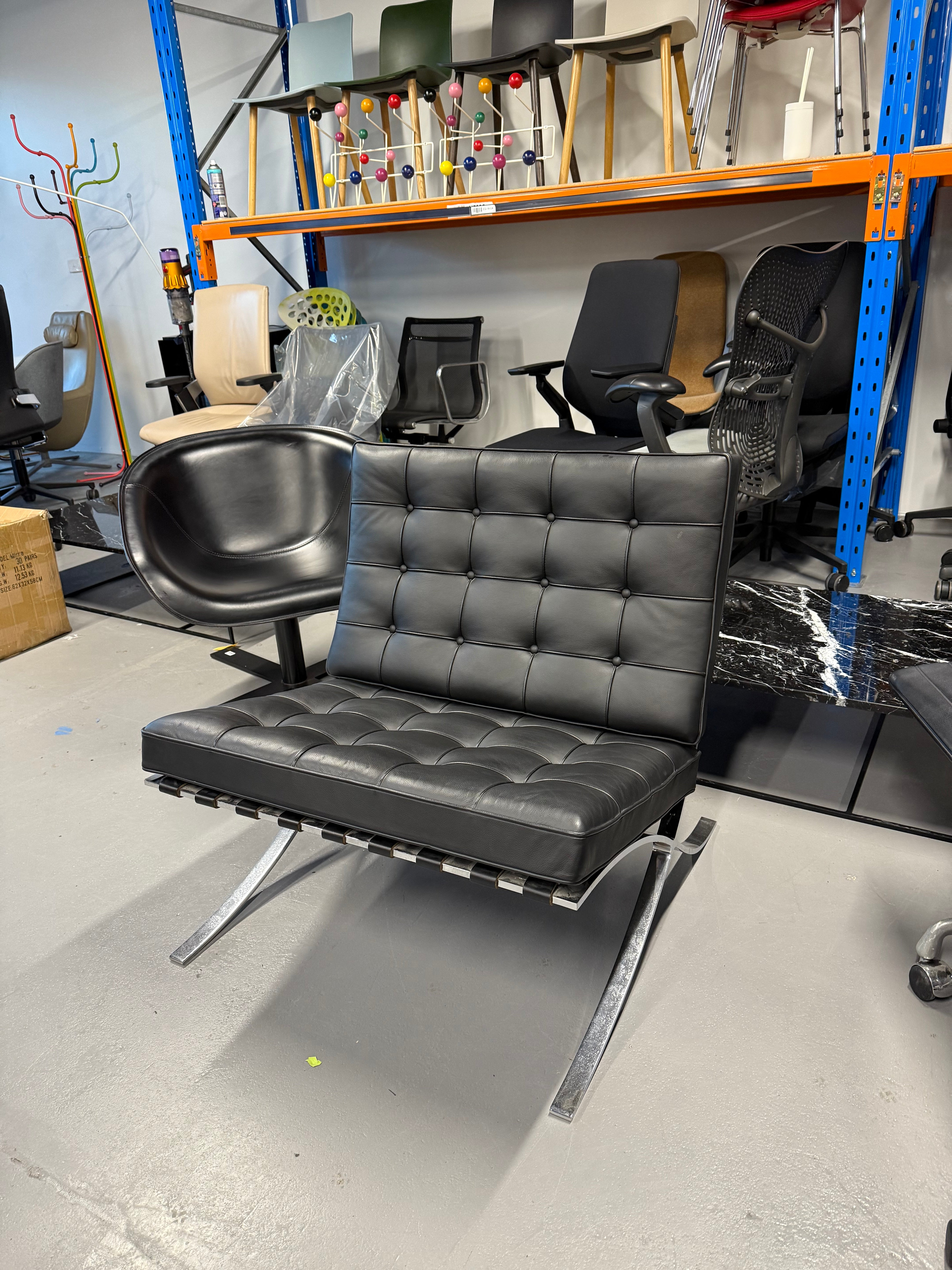 Original Knoll Barcelona Lounge Chair – Chrome Frame, Black Leather