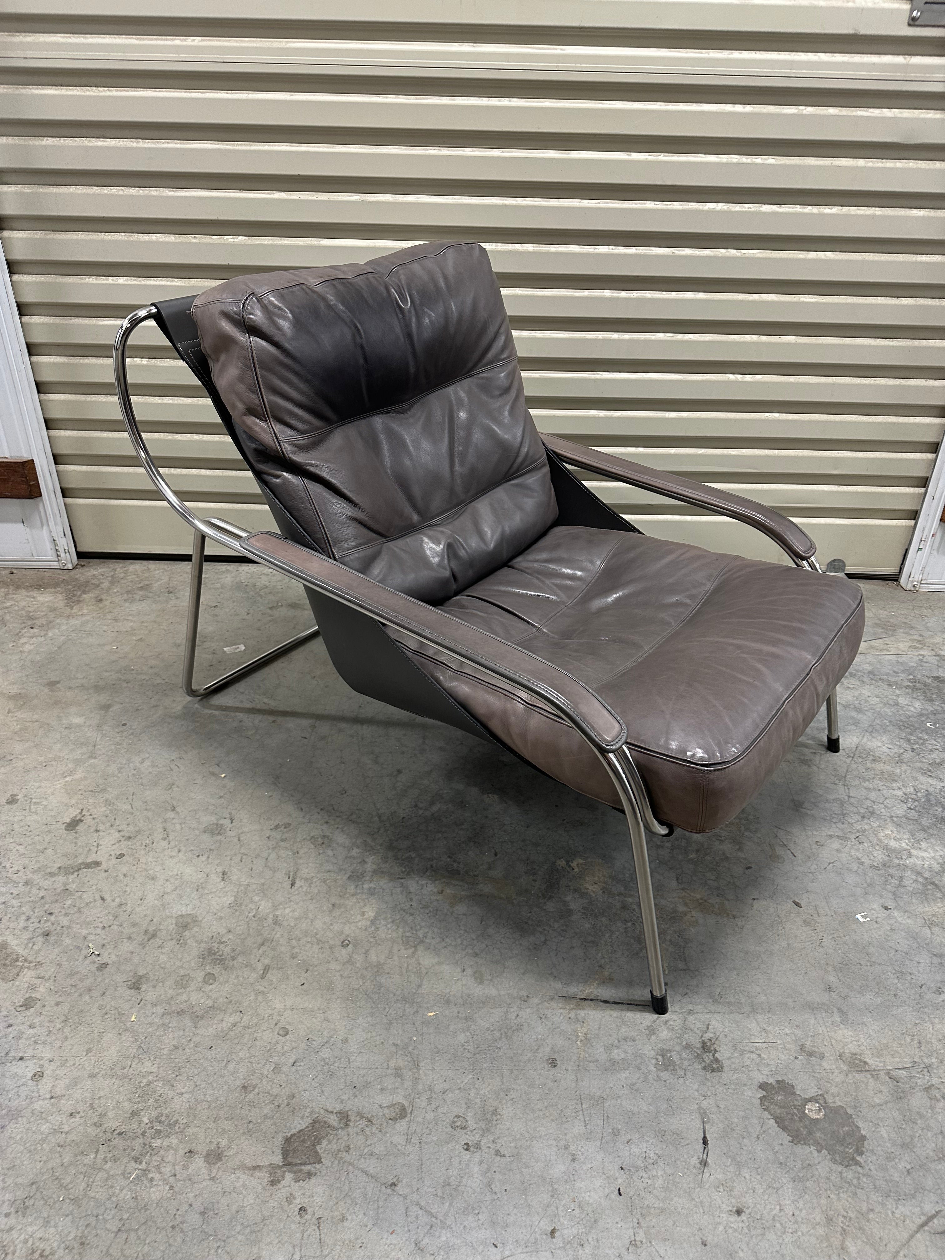Marco Zanuso for Zanotta Brown Leather Maggiolina Lounge Chair & Footstool