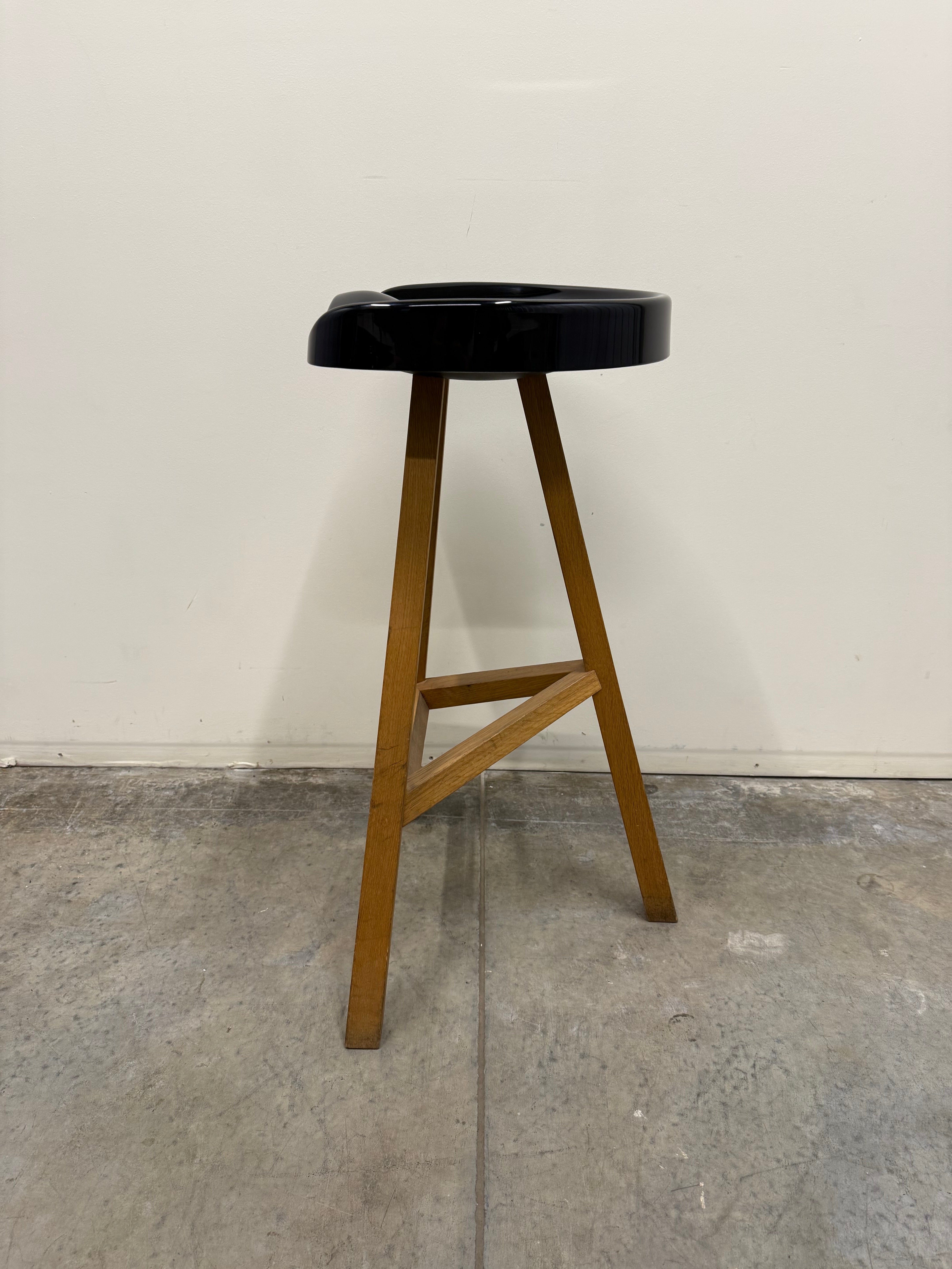 Heidi Bar Stool by Established & Sons – Black Saddle Seat with Solid Oak Base