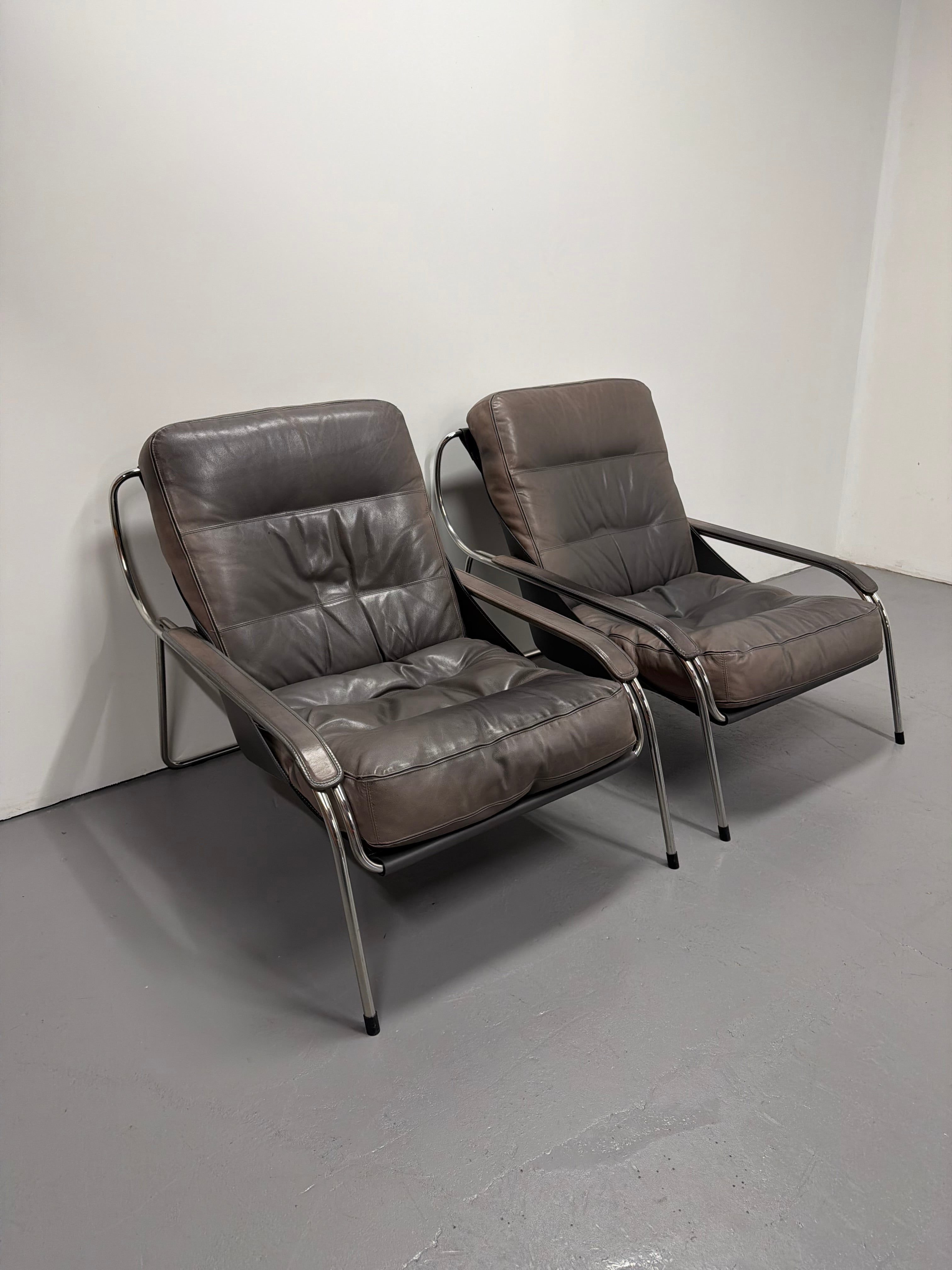 Marco Zanuso for Zanotta Brown Leather Maggiolina Lounge Chair & Footstool