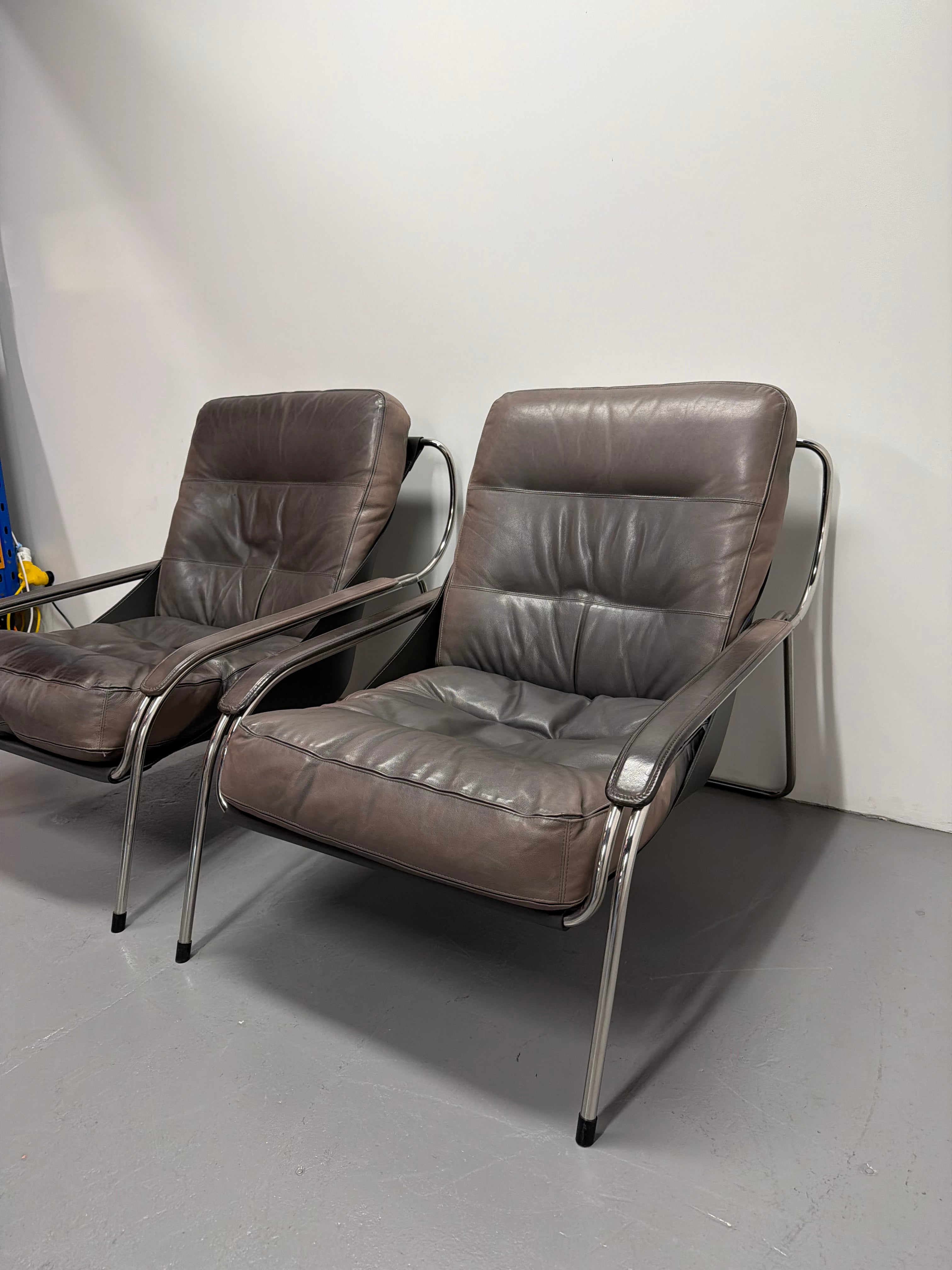 Marco Zanuso for Zanotta Brown Leather Maggiolina Lounge Chair & Footstool