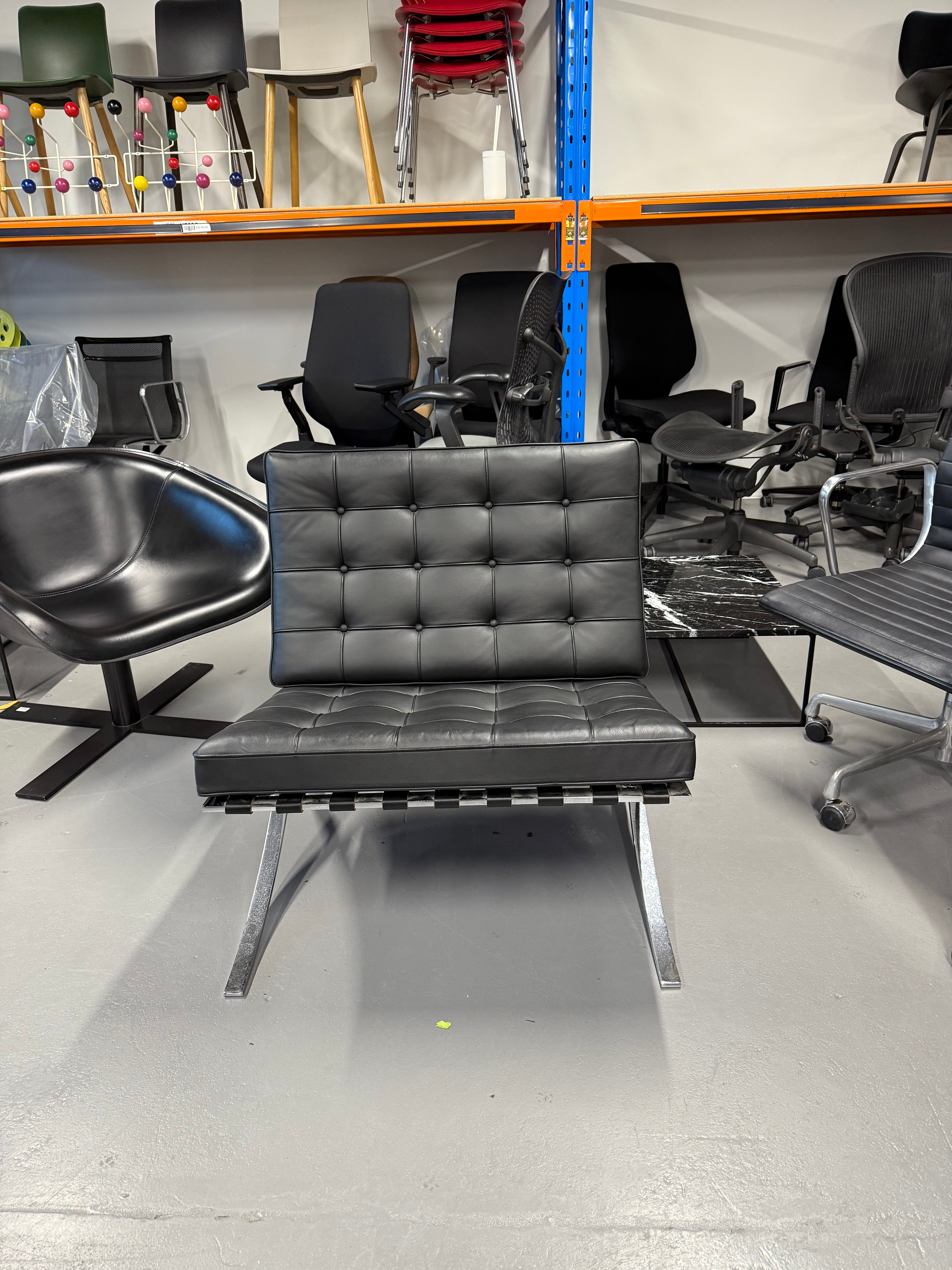 Original Knoll Barcelona Lounge Chair – Chrome Frame, Black Leather