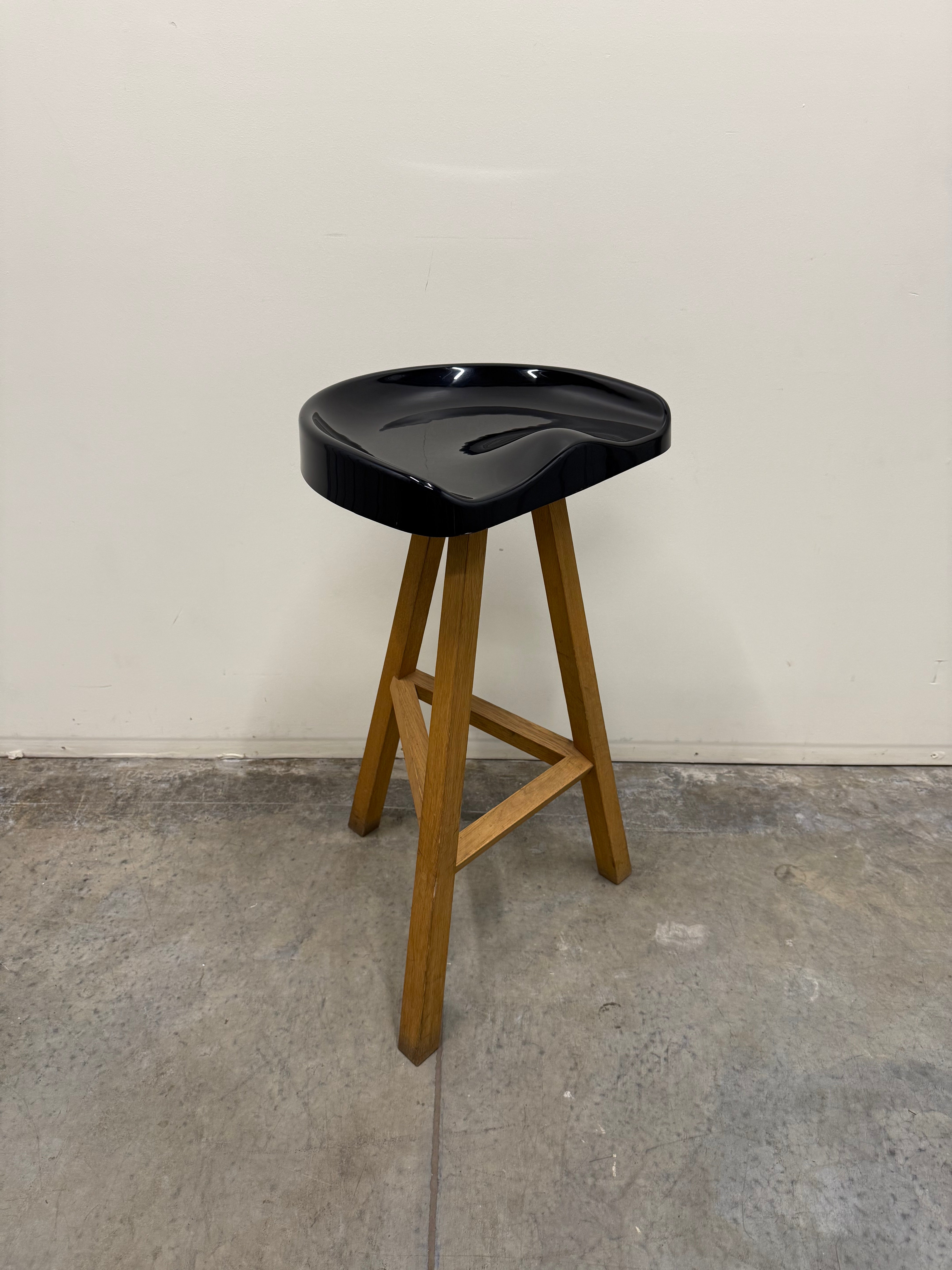 Heidi Bar Stool by Established & Sons – Black Saddle Seat with Solid Oak Base