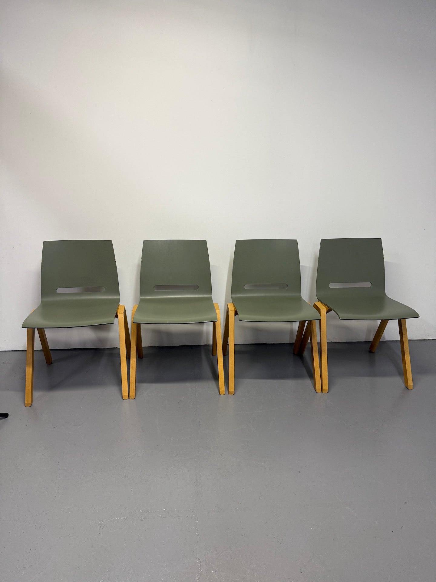 Hussl Forum 2S Chairs – Green Bentwood with Solid Beech Base - Stackable