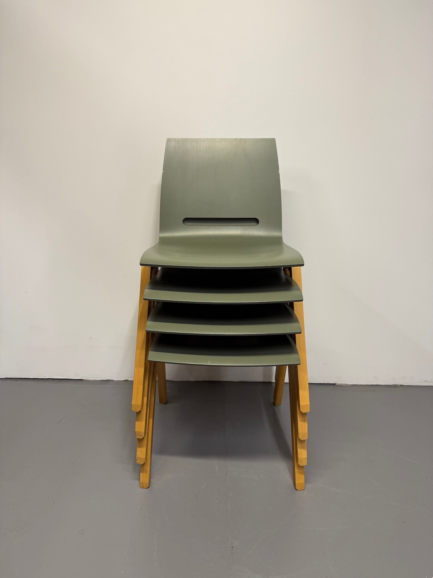 Hussl Forum 2S Chairs – Green Bentwood with Solid Beech Base - Stackable