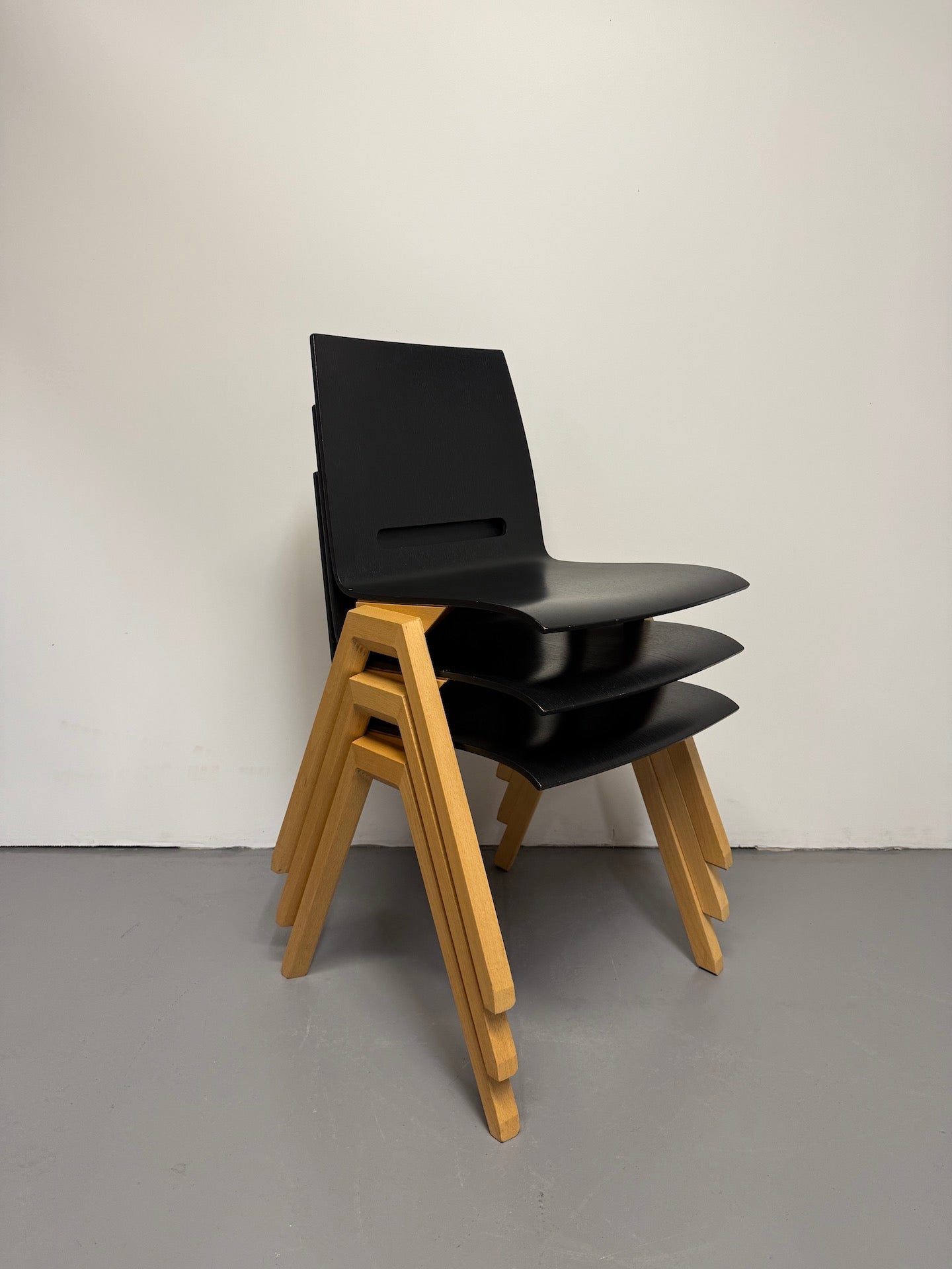 Hussl Forum 2S Chairs – Black Bentwood with Solid Beech Base - Stackable