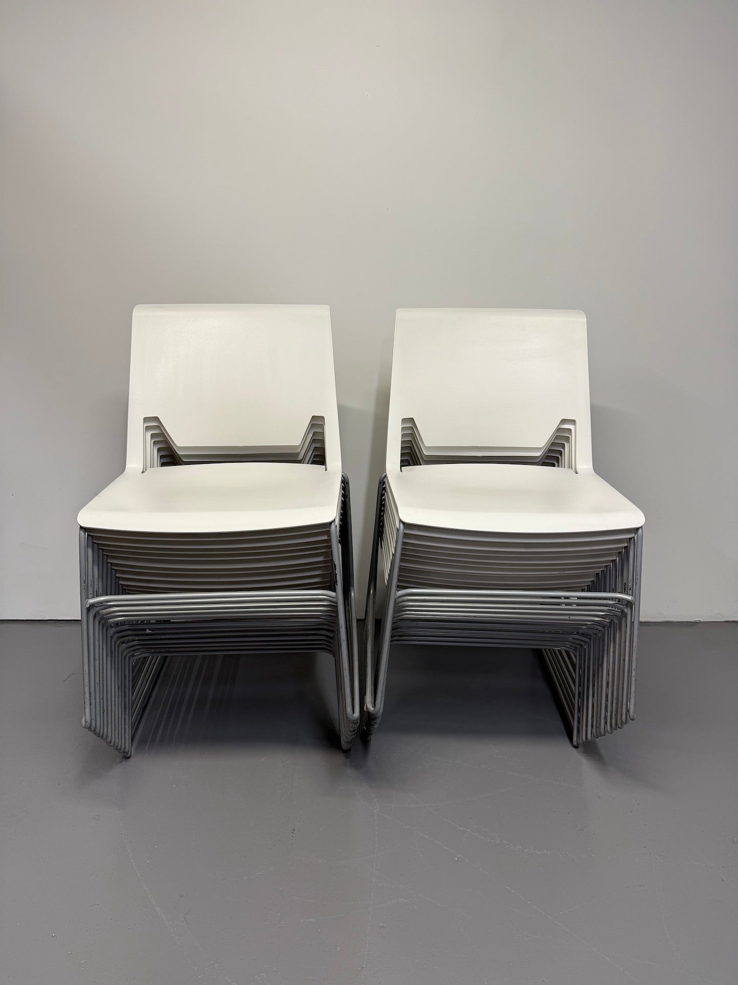 Haworth Very Sled Chair – White Seat with Metallic Silver – Stackable