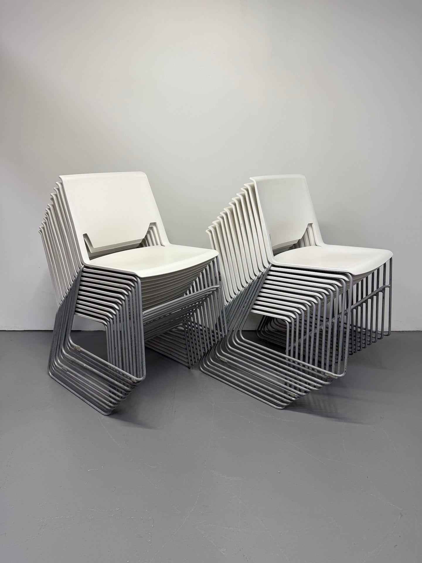 Haworth Very Sled Chair – White Seat with Metallic Silver – Stackable