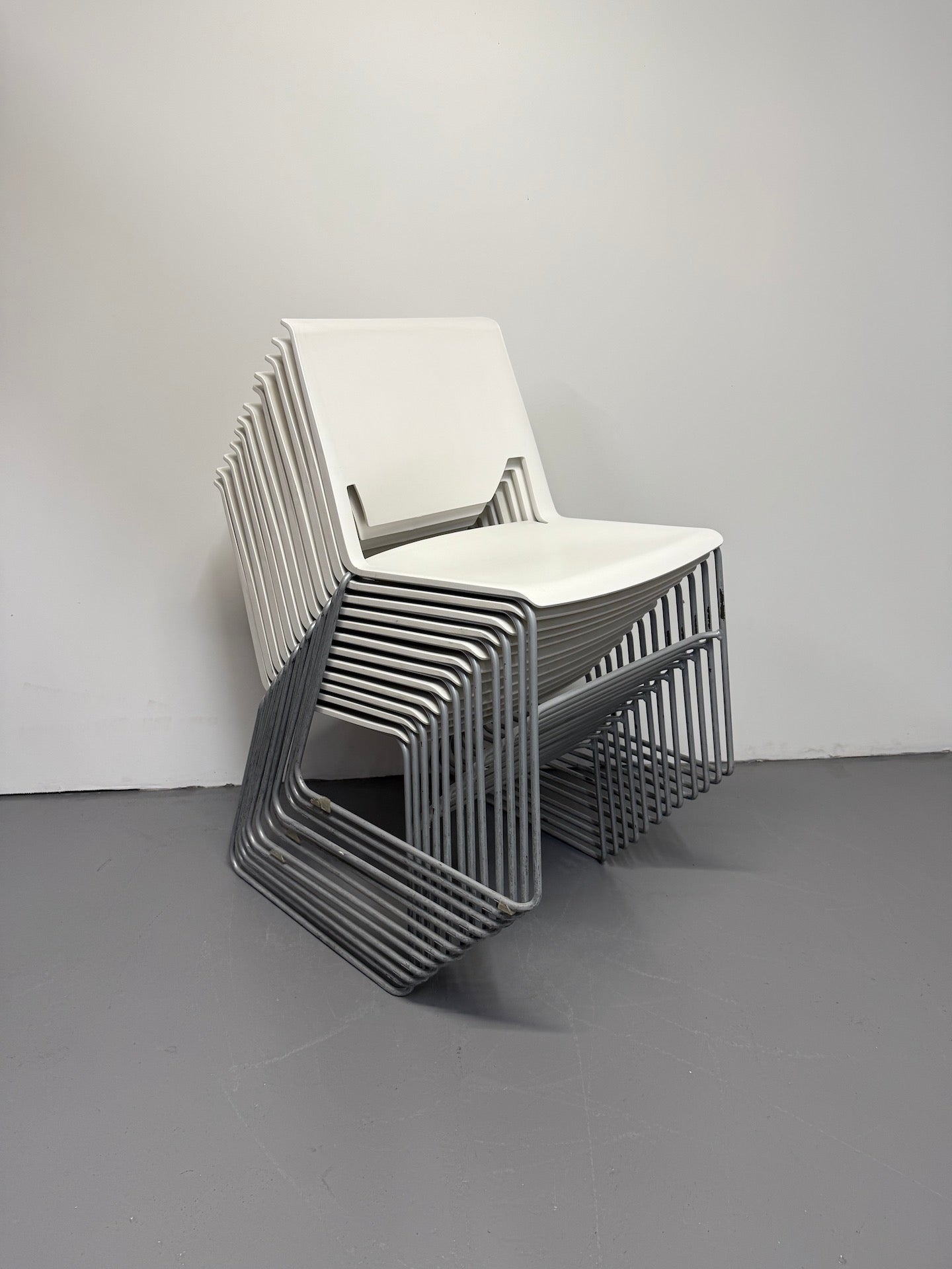Haworth Very Sled Chair – White Seat with Metallic Silver – Stackable