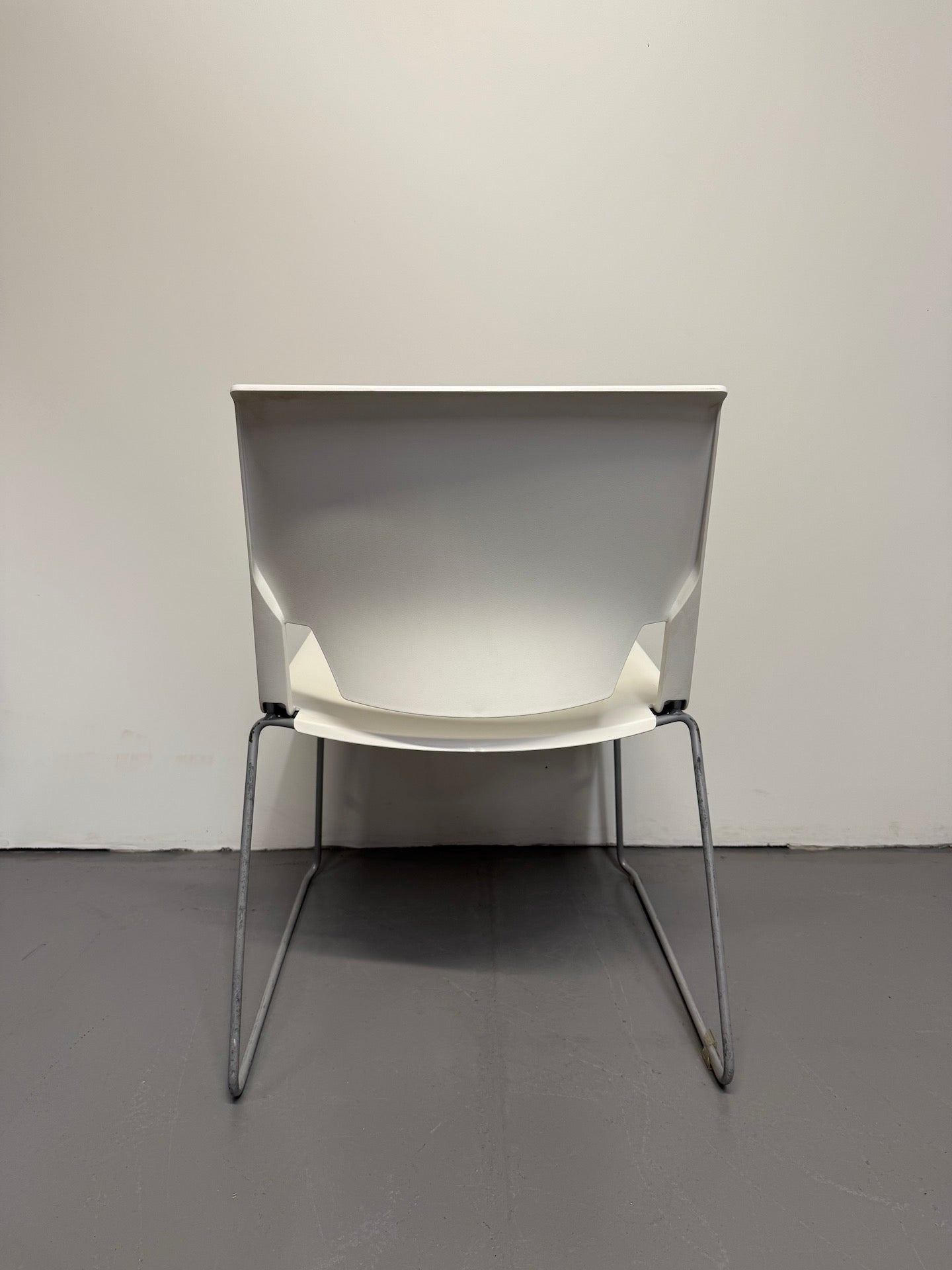 Haworth Very Sled Chair – White Seat with Metallic Silver – Stackable