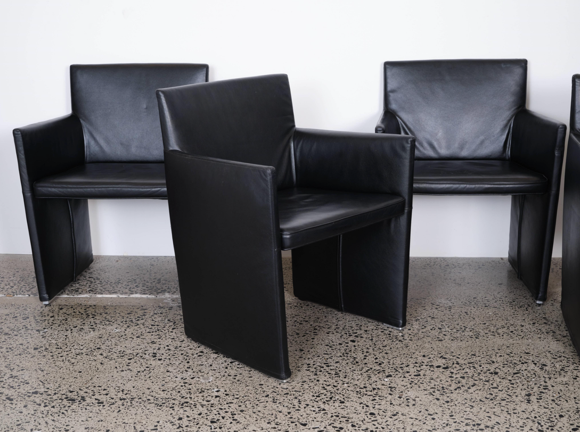B&B Italia ‘Posa’ Dining Chairs – Black Leather (Made in Italy)
