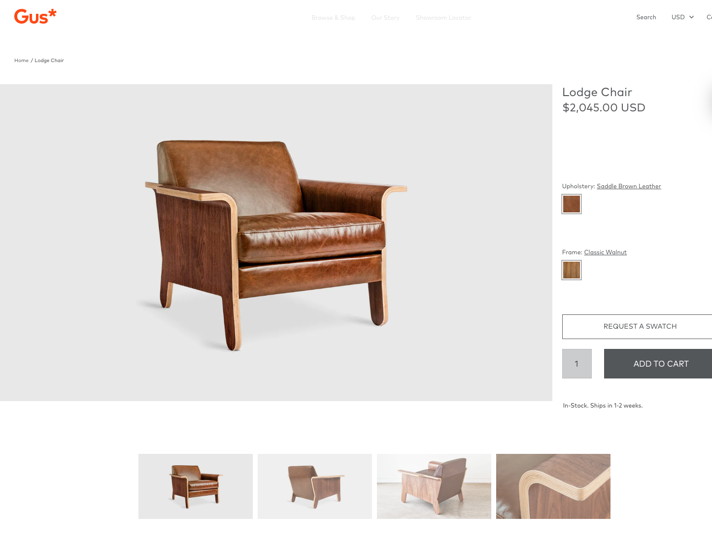Gus Lodge Chair – Brown Leather & Walnut